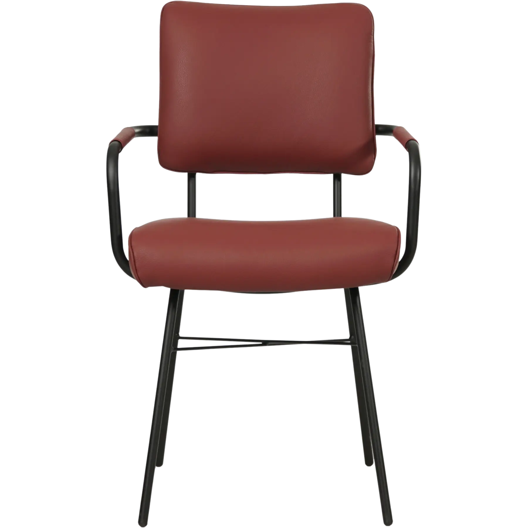 afbeelding van Leren eetkamerstoel Solid met armleuning - Toledo Cherry (rood) - Poten staal rond zwart