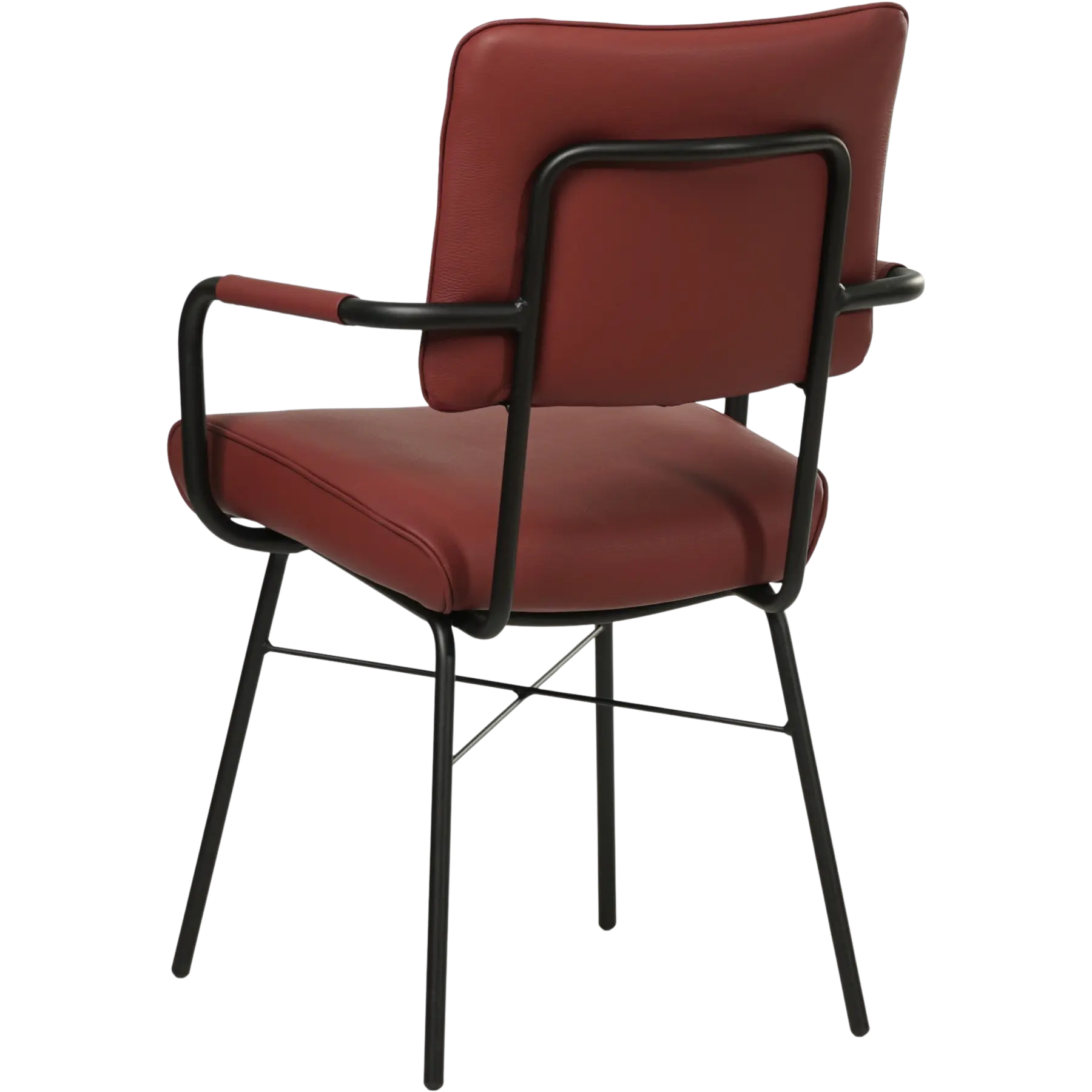 afbeelding van Leren eetkamerstoel Solid met armleuning - Toledo Cherry (rood) - Poten staal rond zwart