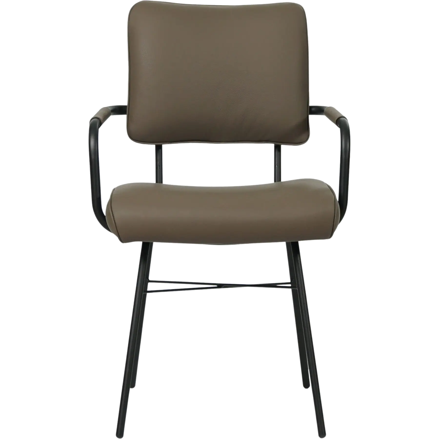 afbeelding van Leren eetkamerstoel Solid met armleuning - Toledo Moss (bruin/groen) - Poten staal rond zwart