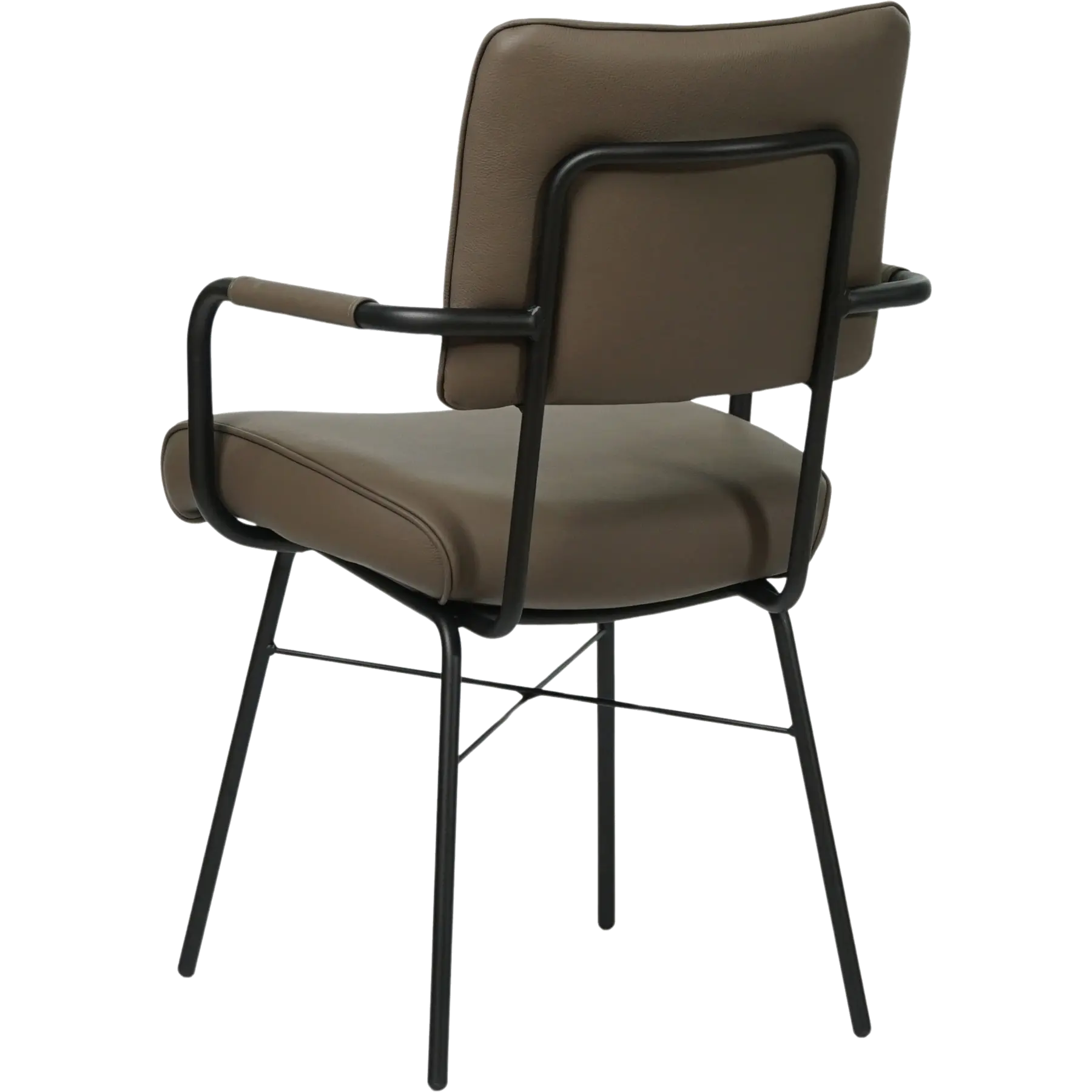 afbeelding van Leren eetkamerstoel Solid met armleuning - Toledo Moss (bruin/groen) - Poten staal rond zwart