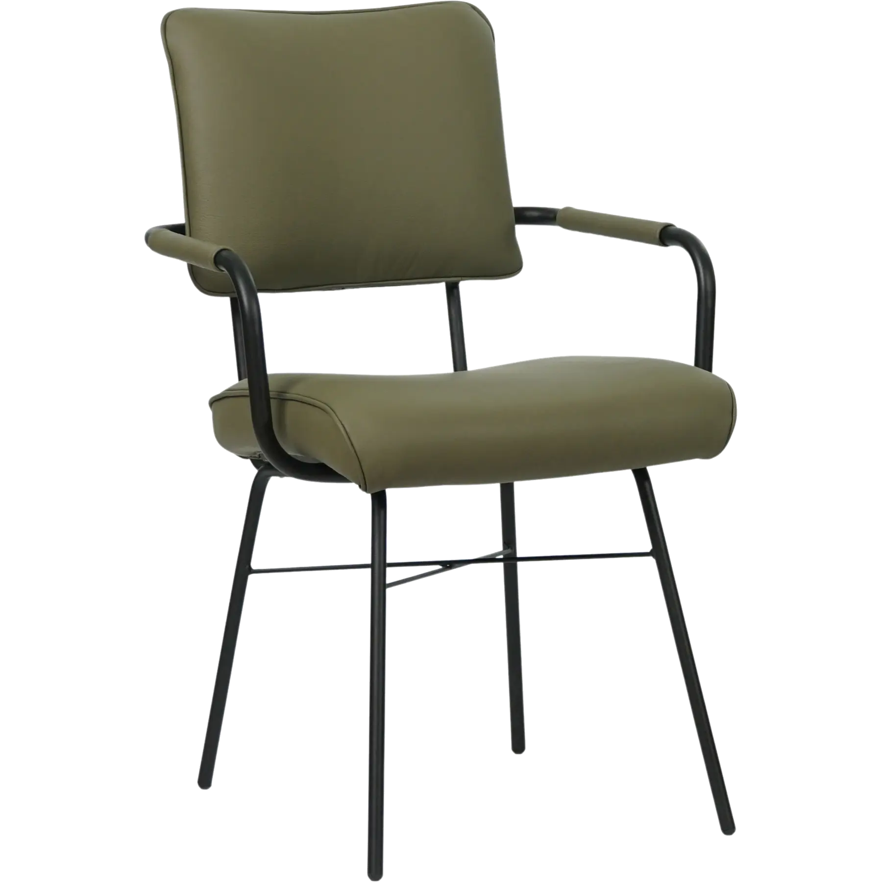 afbeelding van Leren eetkamerstoel Solid met armleuning - Toledo Olive (olijf/goen) - Poten staal rond zwart