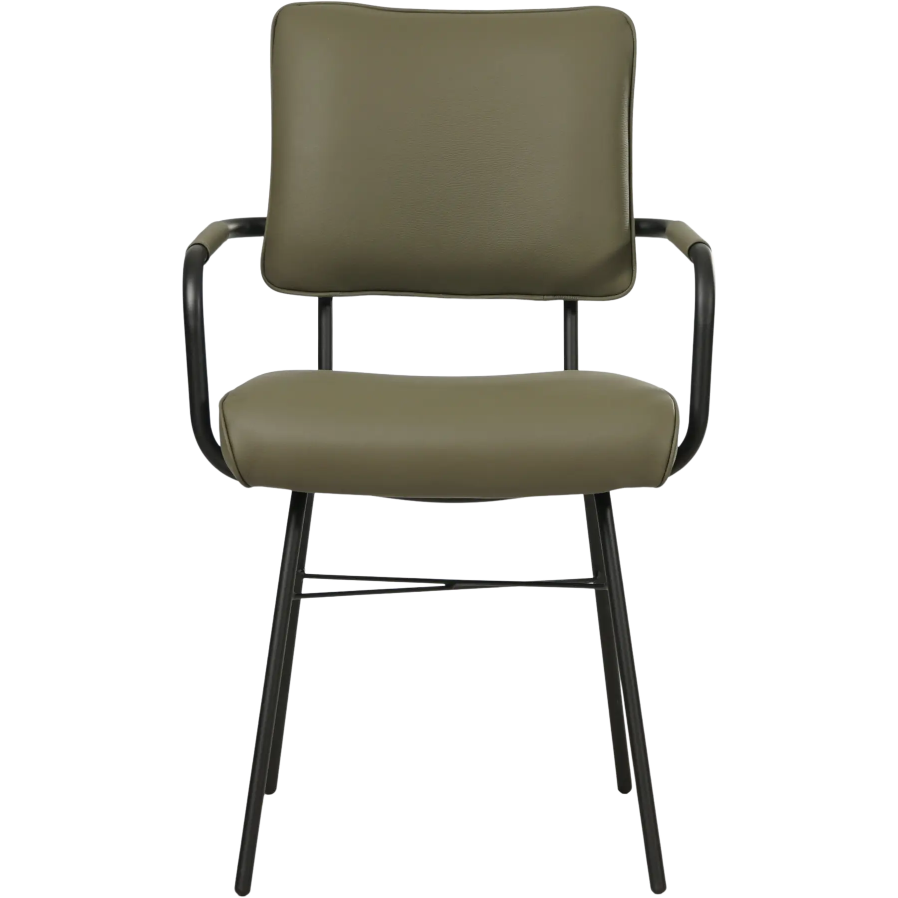 afbeelding van Leren eetkamerstoel Solid met armleuning - Toledo Olive (olijf/goen) - Poten staal rond zwart
