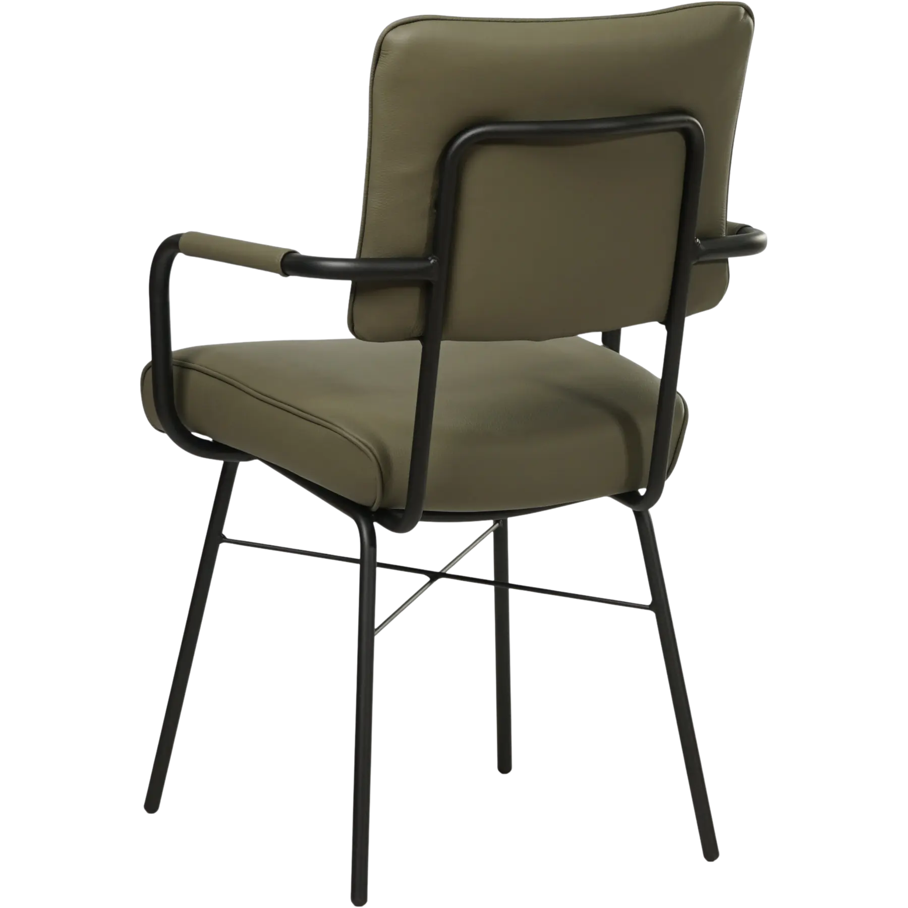 afbeelding van Leren eetkamerstoel Solid met armleuning - Toledo Olive (olijf/goen) - Poten staal rond zwart