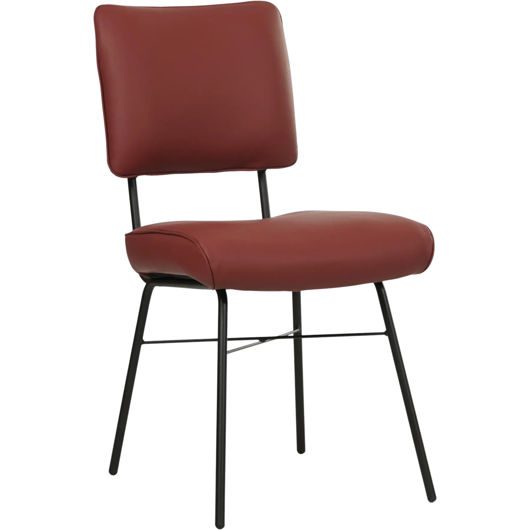 afbeelding van Leren eetkamerstoel Solid - Toledo Cherry (rood) - Poten staal rond zwart