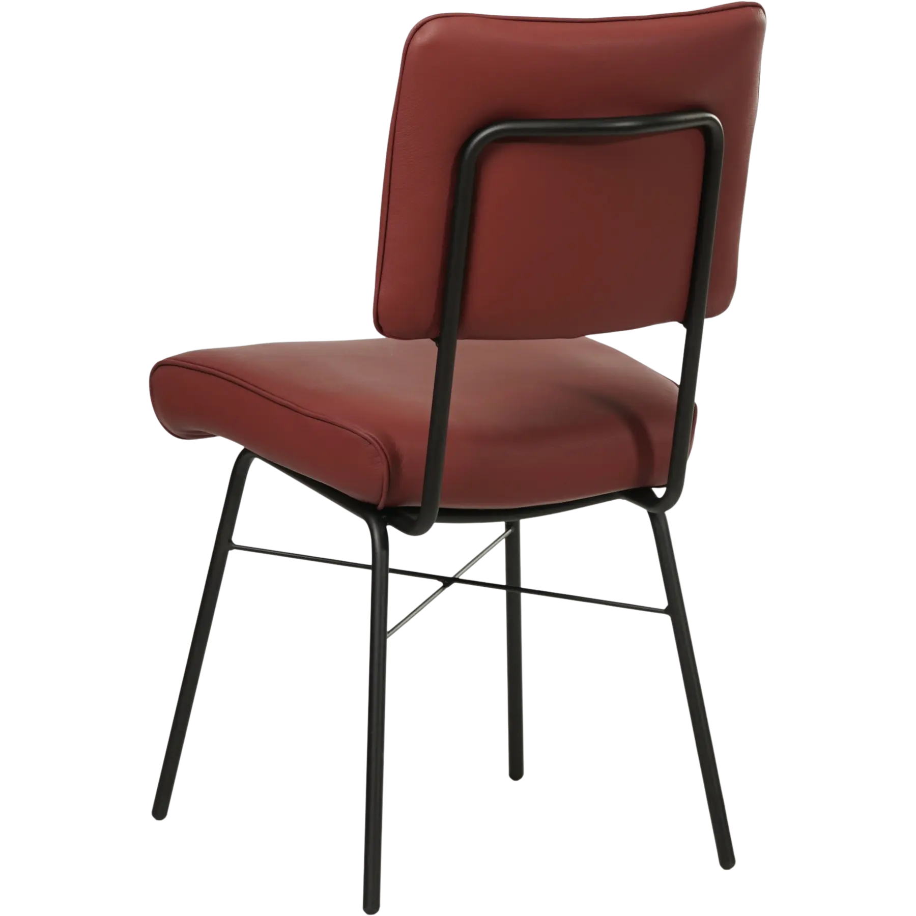 afbeelding van Leren eetkamerstoel Solid - Toledo Cherry (rood) - Poten staal rond zwart