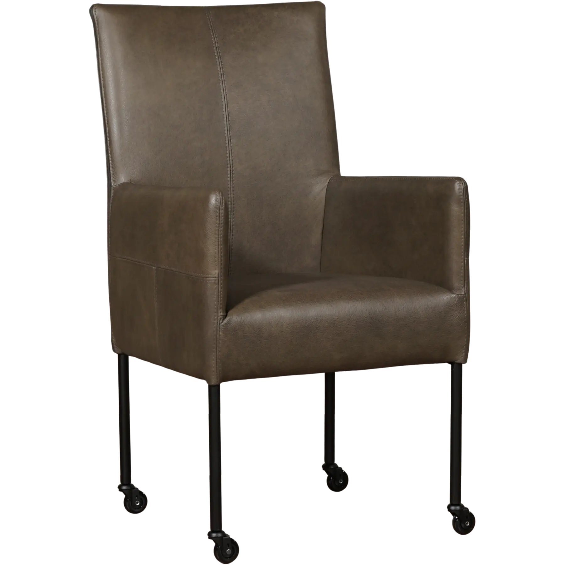 afbeelding van Leren eetkamerstoel Spark - Granada Ash (grijs/bruin) - Poten staal rond zwart