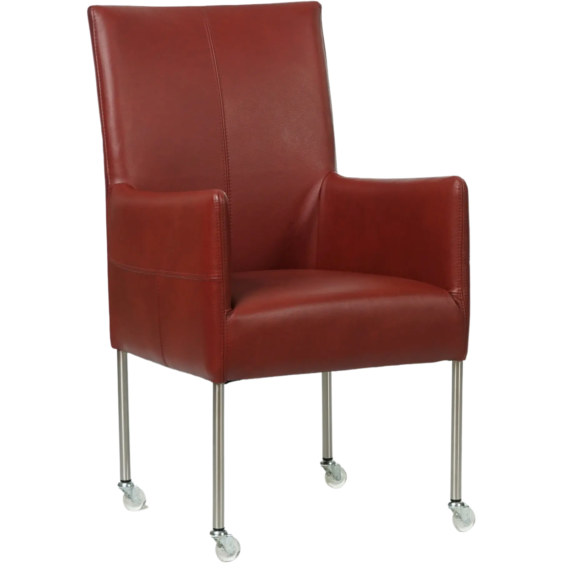 afbeelding van Leren eetkamerstoel Spark - Granada Rouge (rood) - Poten staal rond RVS