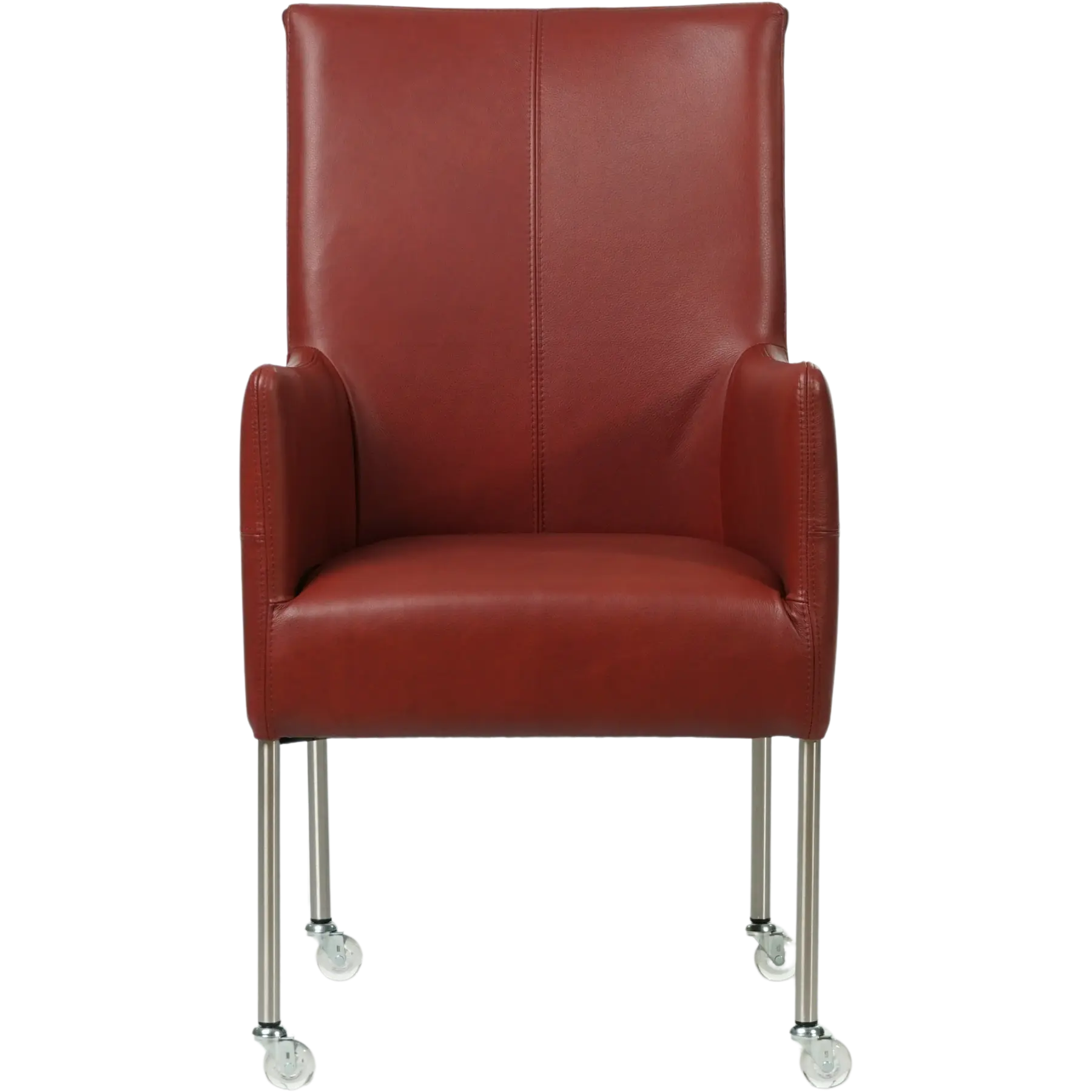 afbeelding van Leren eetkamerstoel Spark - Granada Rouge (rood) - Poten staal rond RVS