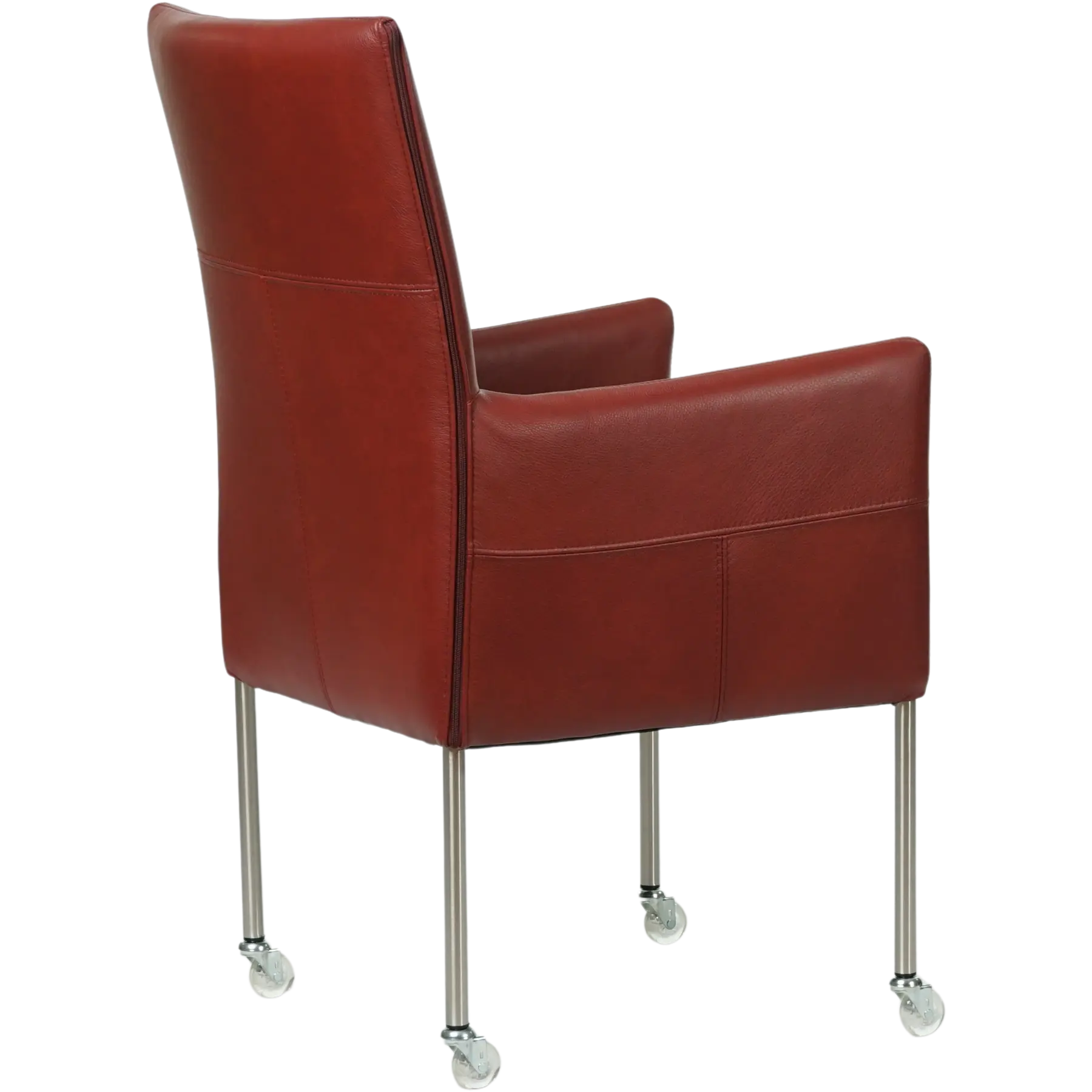 afbeelding van Leren eetkamerstoel Spark - Granada Rouge (rood) - Poten staal rond RVS