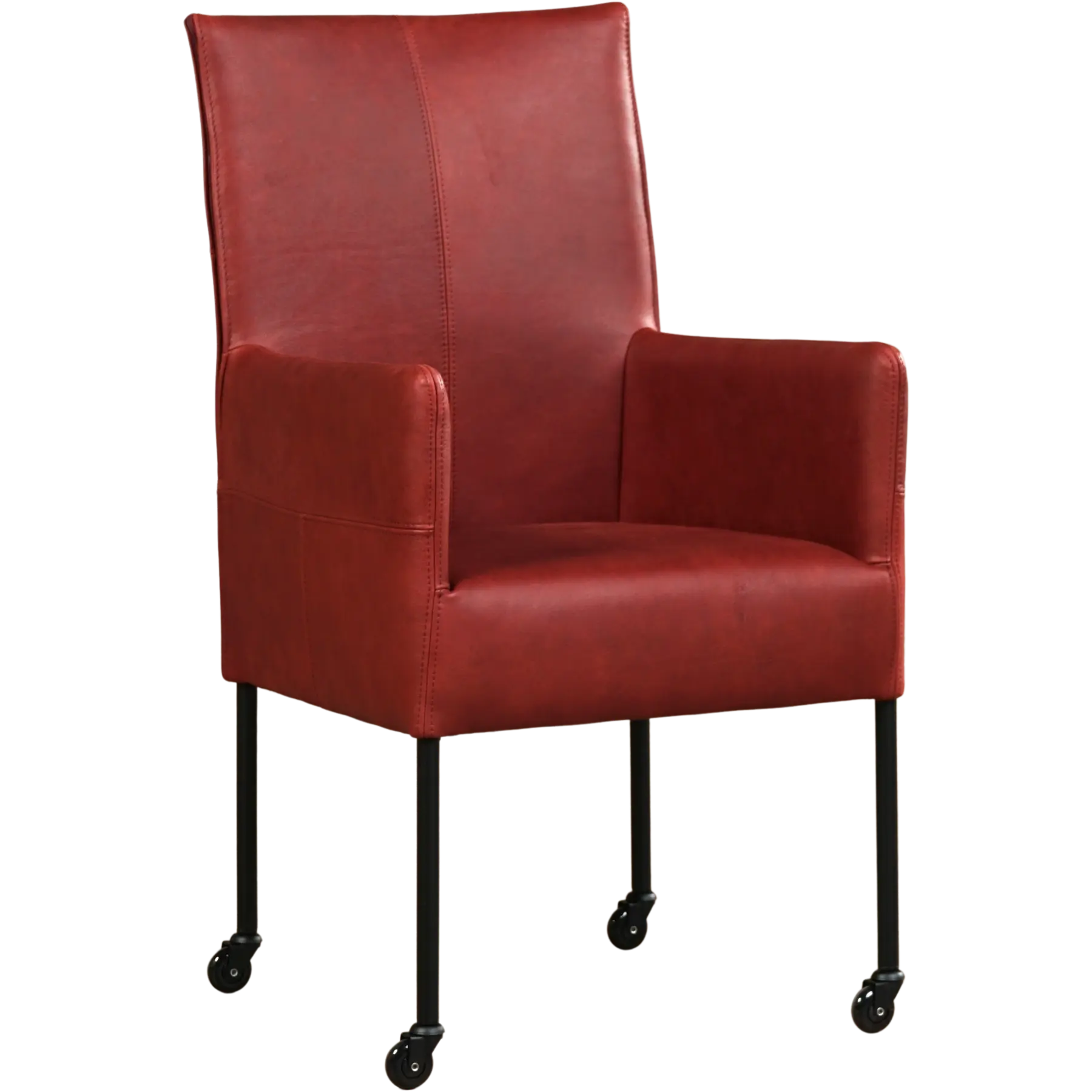 afbeelding van Leren eetkamerstoel Spark - Granada Rouge (rood) - Poten staal rond zwart