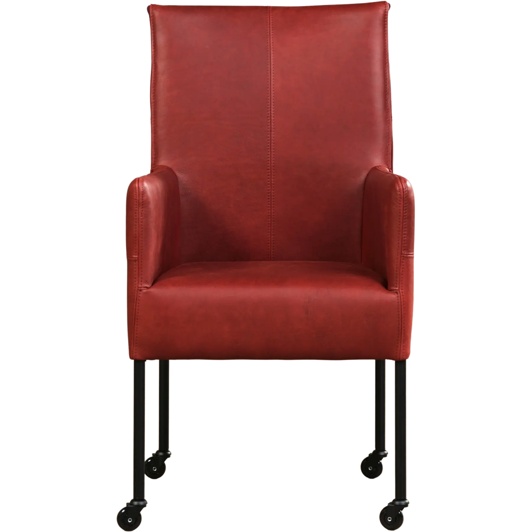 afbeelding van Leren eetkamerstoel Spark - Granada Rouge (rood) - Poten staal rond zwart