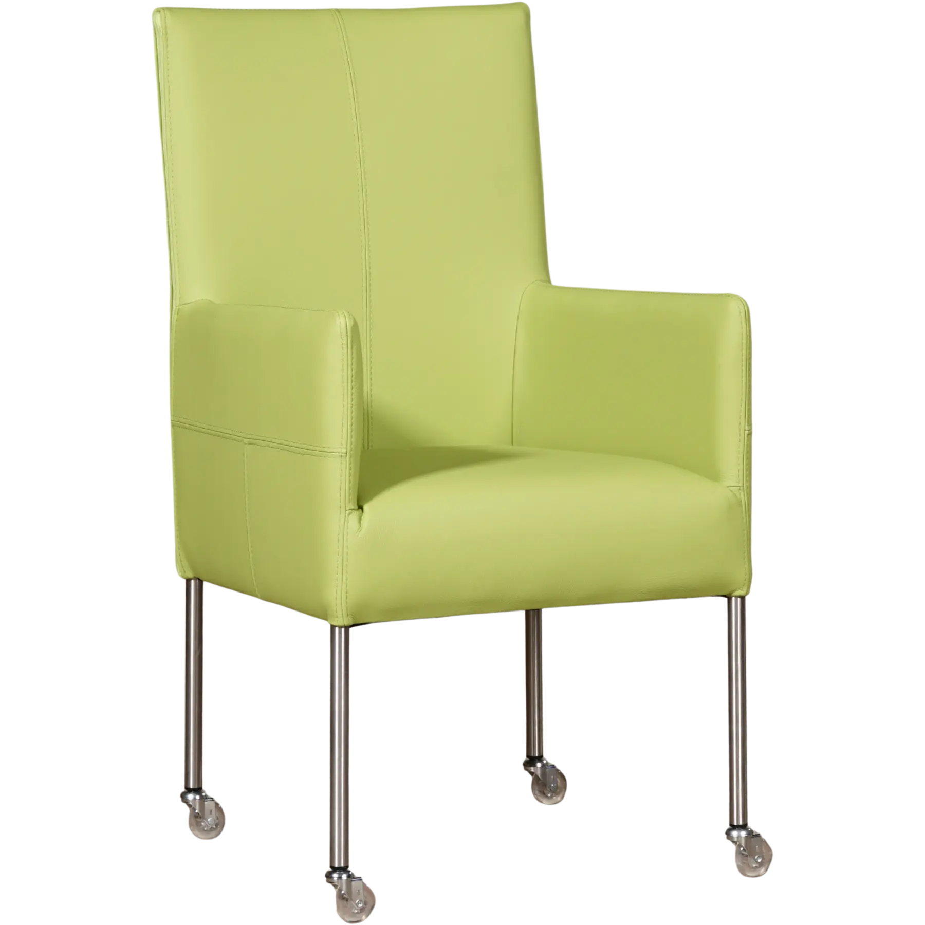 afbeelding van Leren eetkamerstoel Spark - Hermes Lime (felgroen) - Poten staal rond RVS