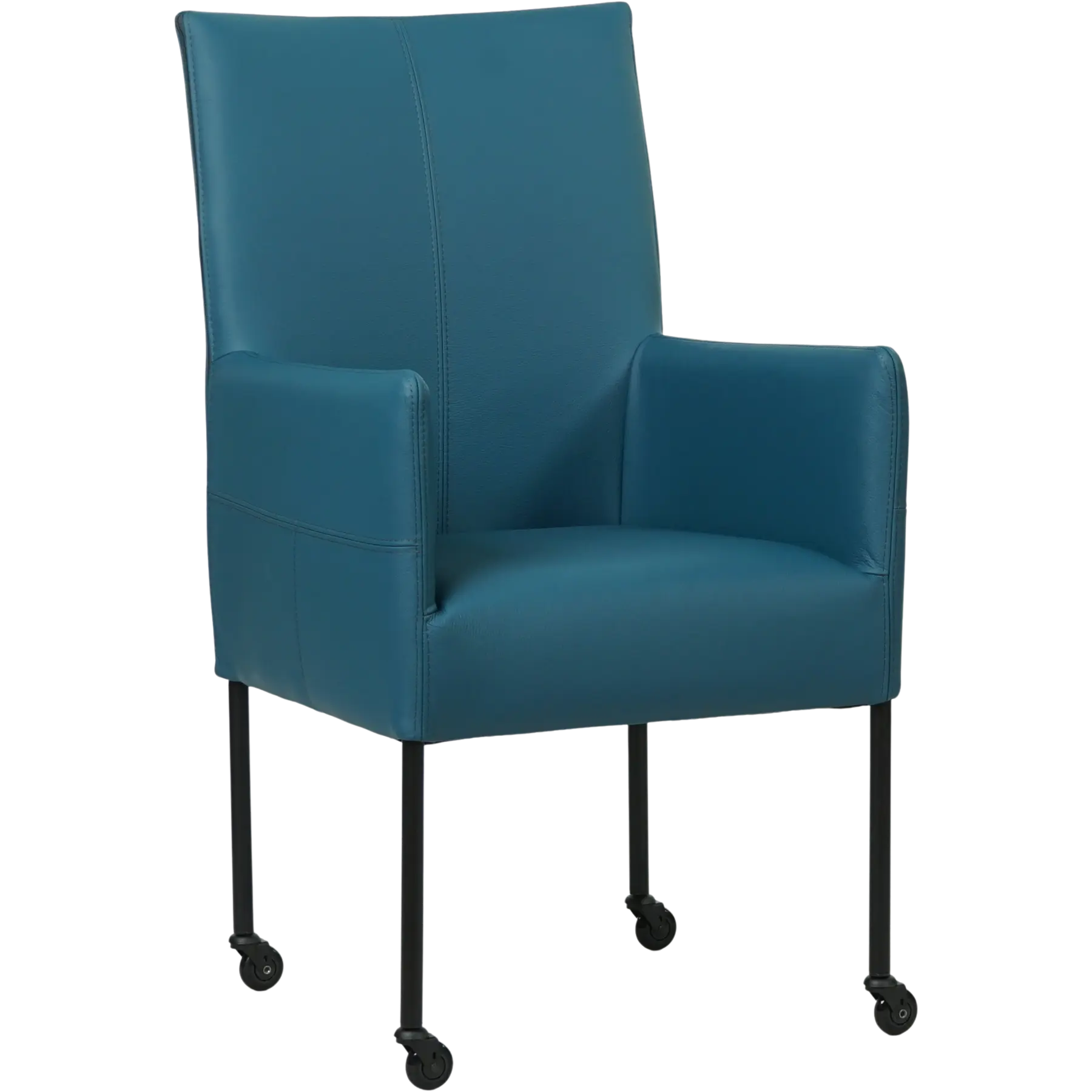 afbeelding van Leren eetkamerstoel Spark - Hermes Turquoise (blauw) - Poten staal rond zwart