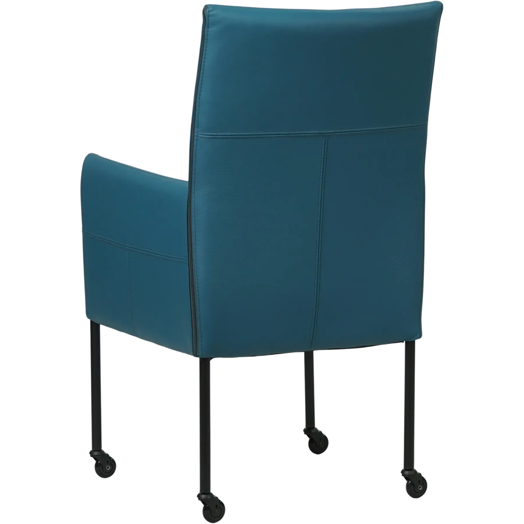 afbeelding van Leren eetkamerstoel Spark - Hermes Turquoise (blauw) - Poten staal rond zwart