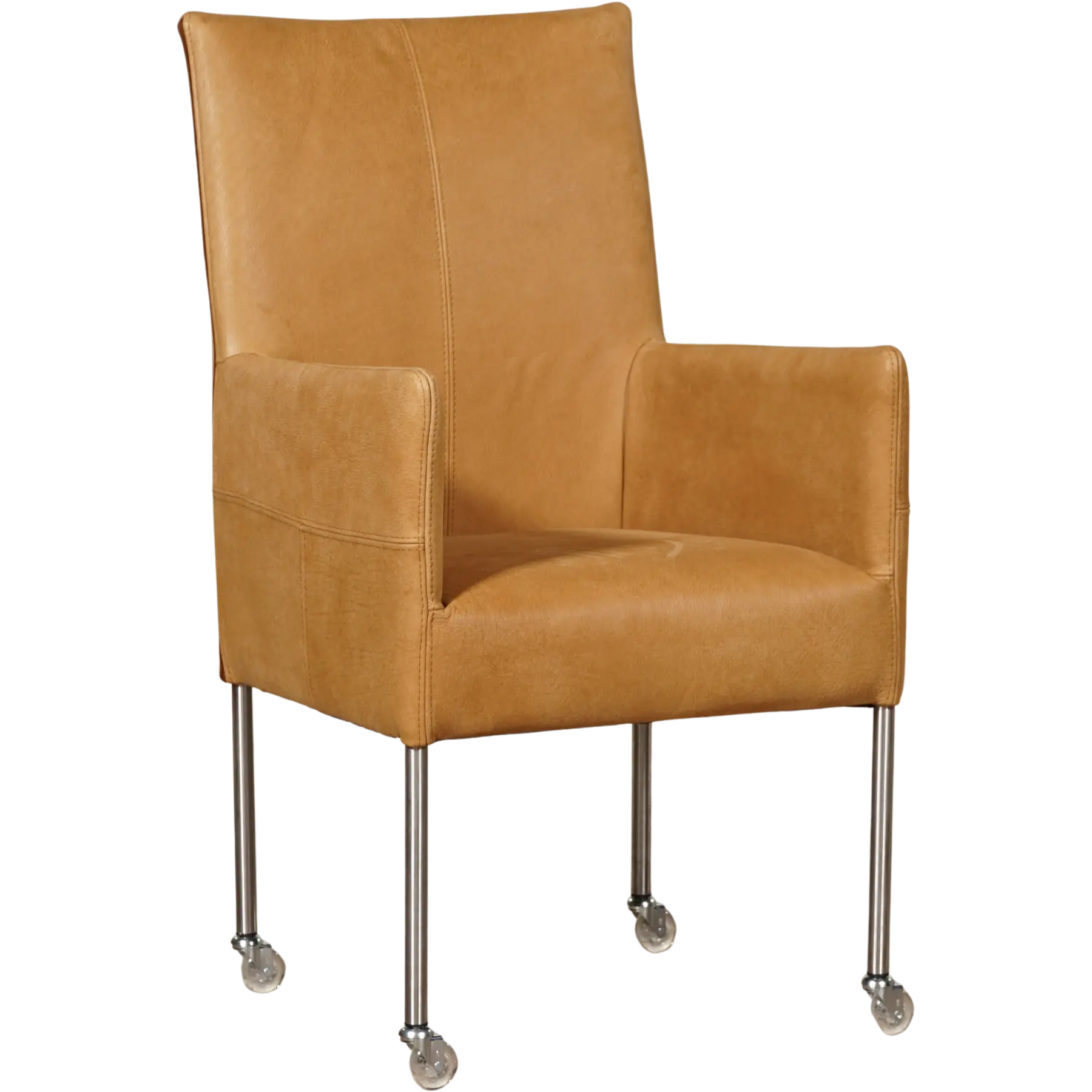 afbeelding van Leren eetkamerstoel Spark - Kenia Cognac (cognac) - Poten staal rond RVS