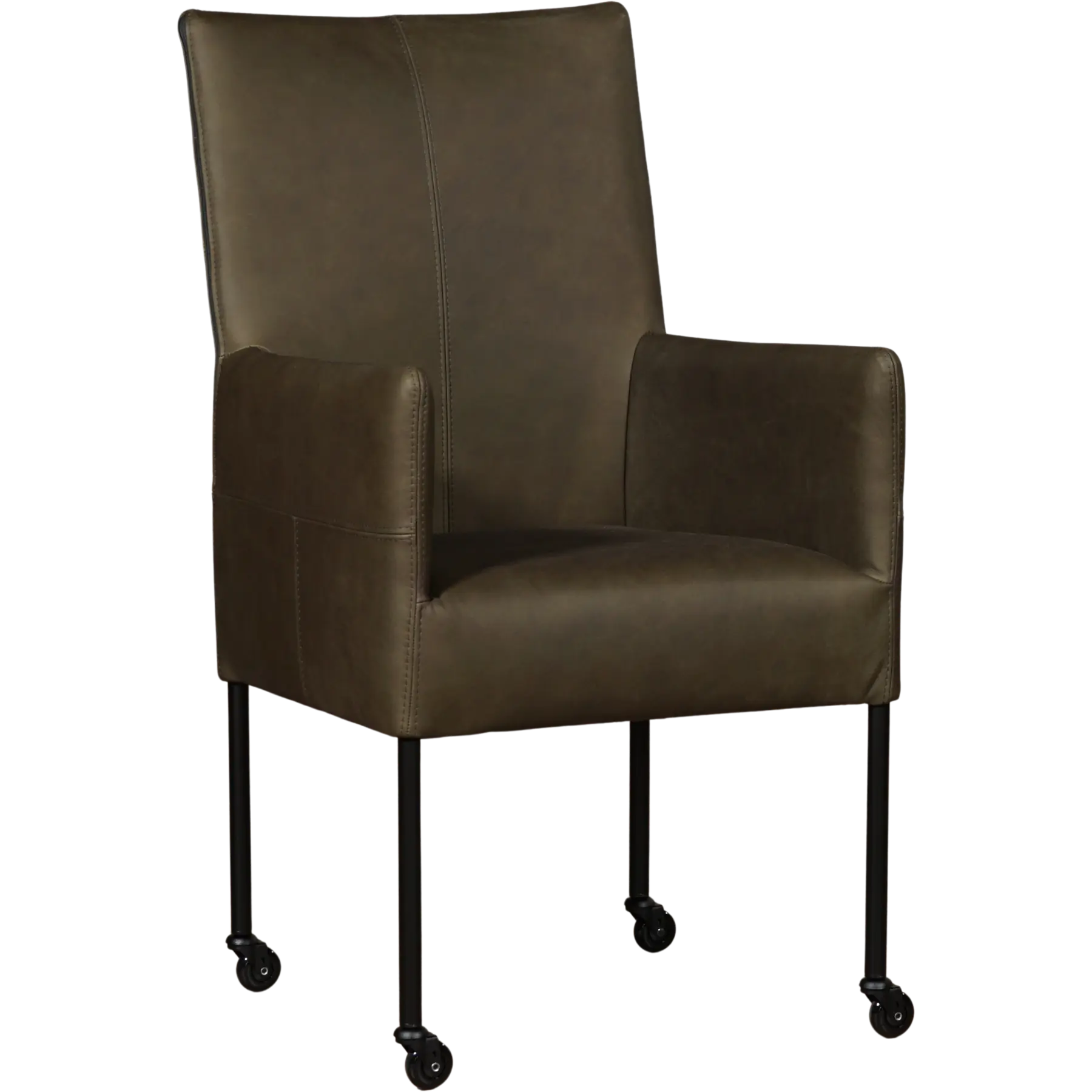 afbeelding van Leren eetkamerstoel Spark - Rancho Green (olijf/groen) - Poten staal rond zwart