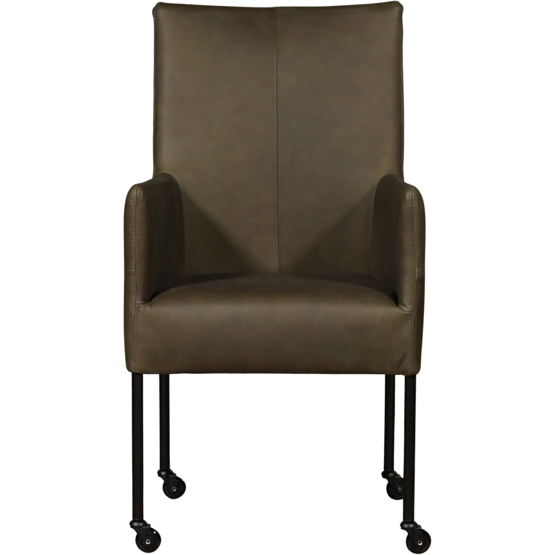 afbeelding van Leren eetkamerstoel Spark - Rancho Green (olijf/groen) - Poten staal rond zwart