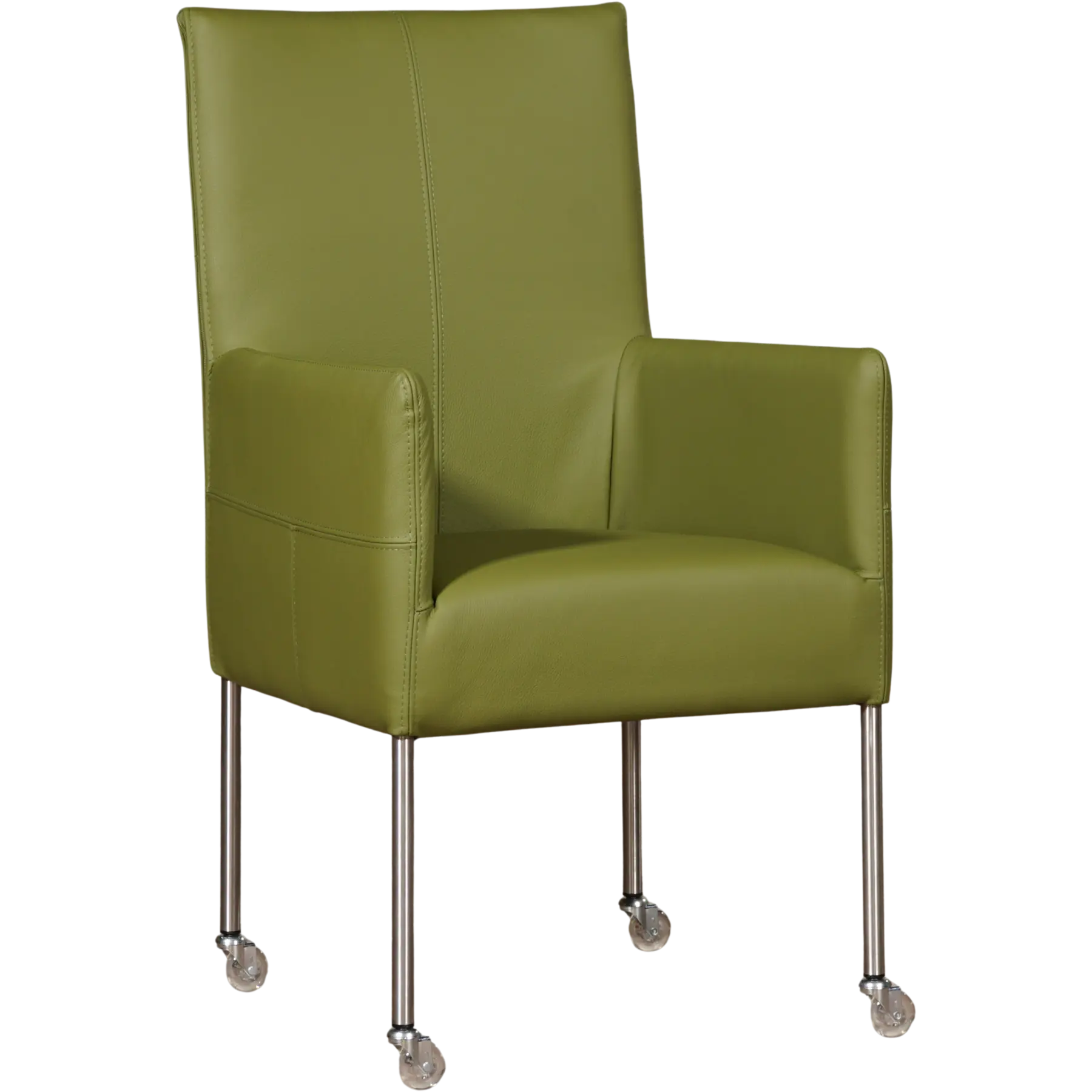 afbeelding van Leren eetkamerstoel Spark - Toledo Apple Green (groen) - Poten staal rond RVS