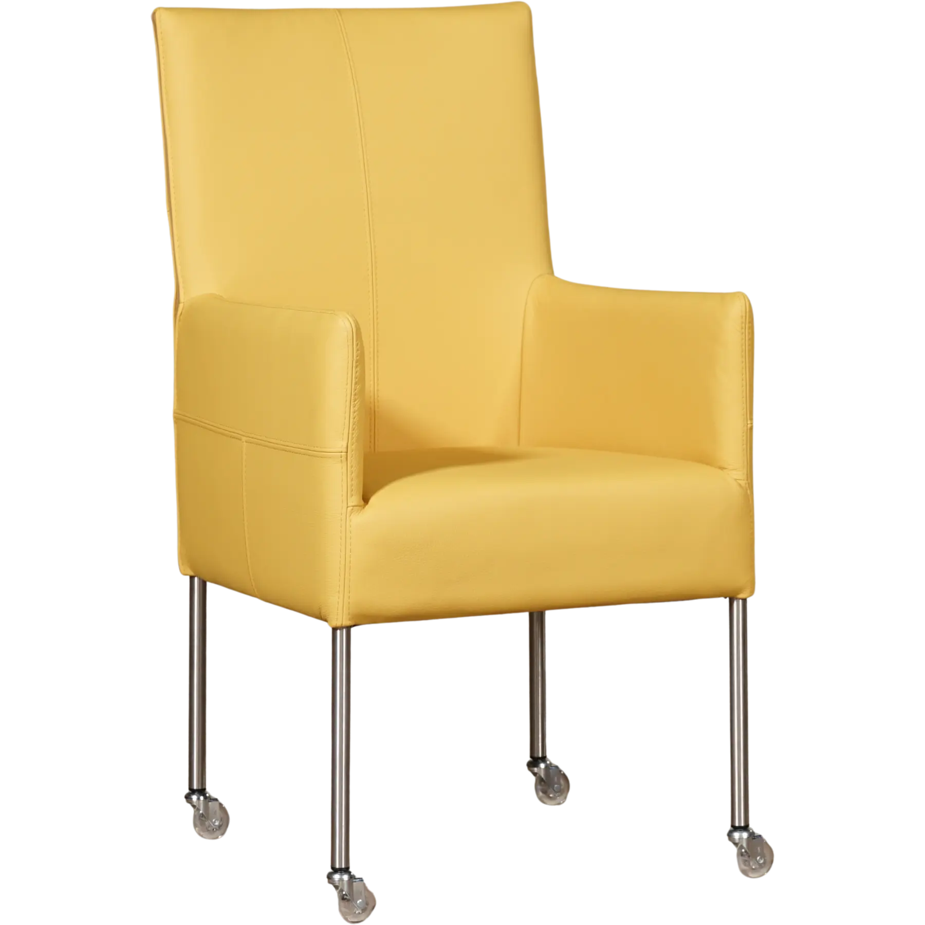 afbeelding van Leren eetkamerstoel Spark - Toledo Giallo (geel) - Poten staal rond RVS