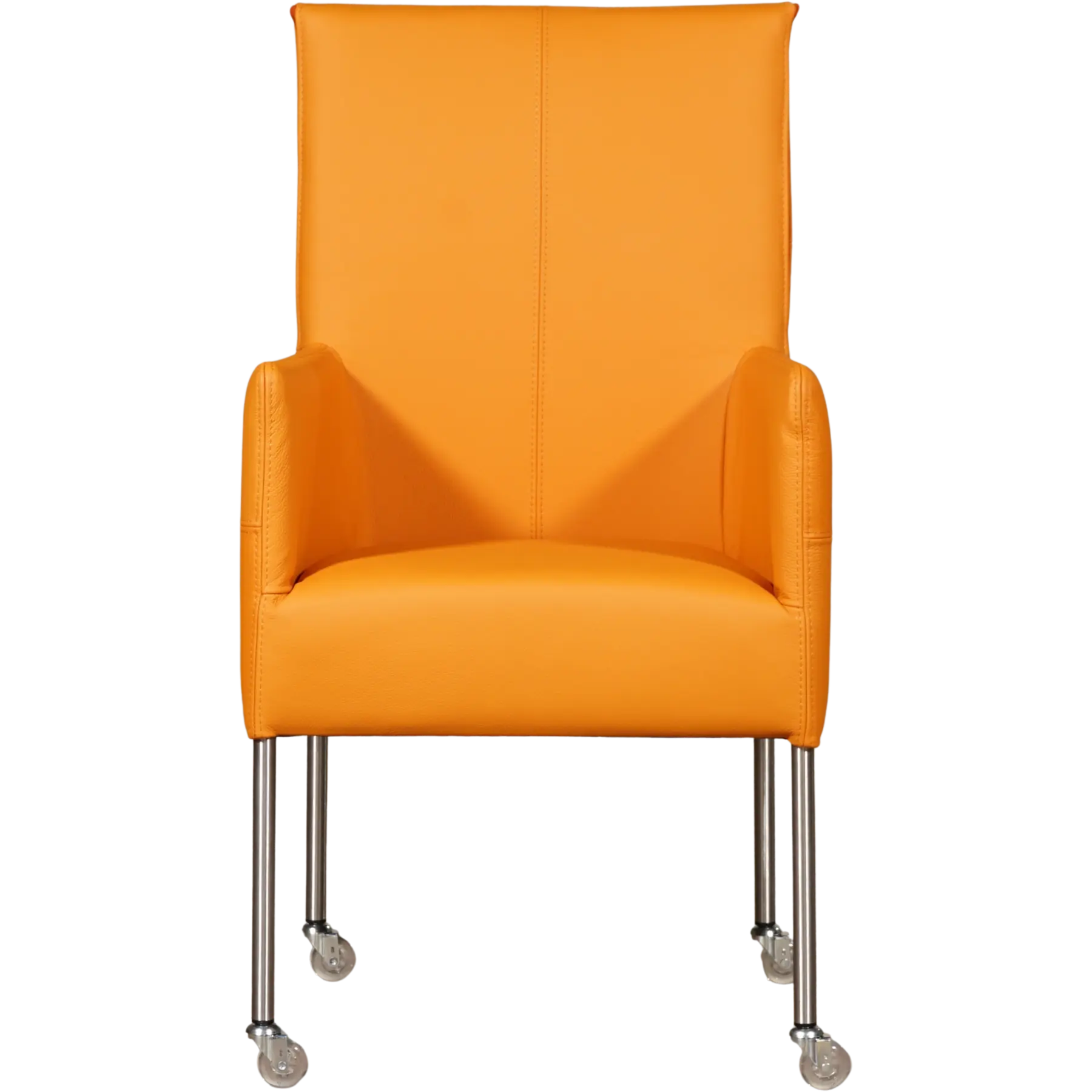 afbeelding van Leren eetkamerstoel Spark - Toledo Mandarin (oranje) - Poten staal rond RVS