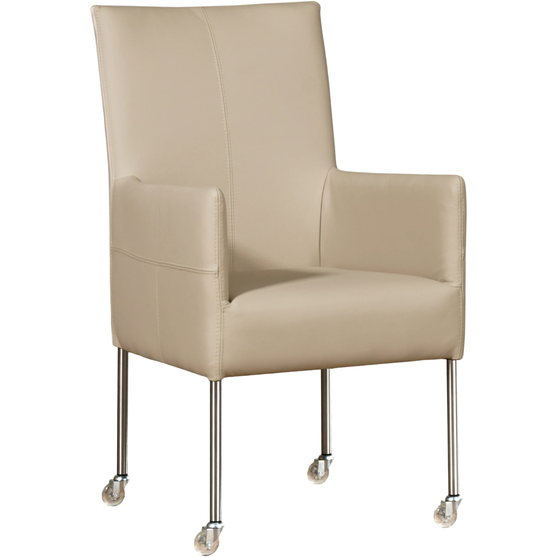 afbeelding van Leren eetkamerstoel Spark - Toledo Mastic (taupe/bruin) - Poten staal rond RVS