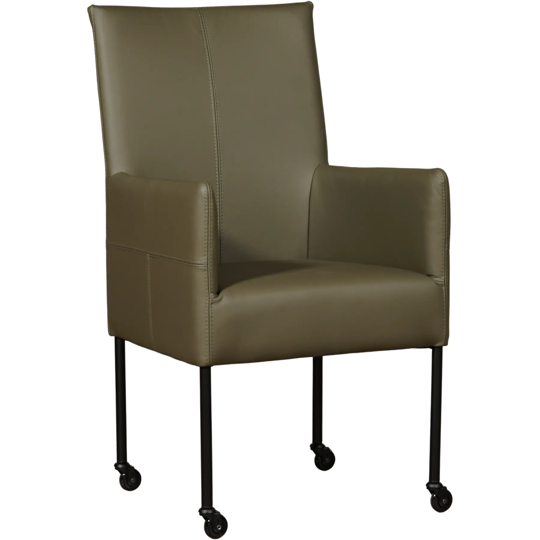 afbeelding van Leren eetkamerstoel Spark - Toledo Olive (olijf/goen) - Poten staal rond zwart