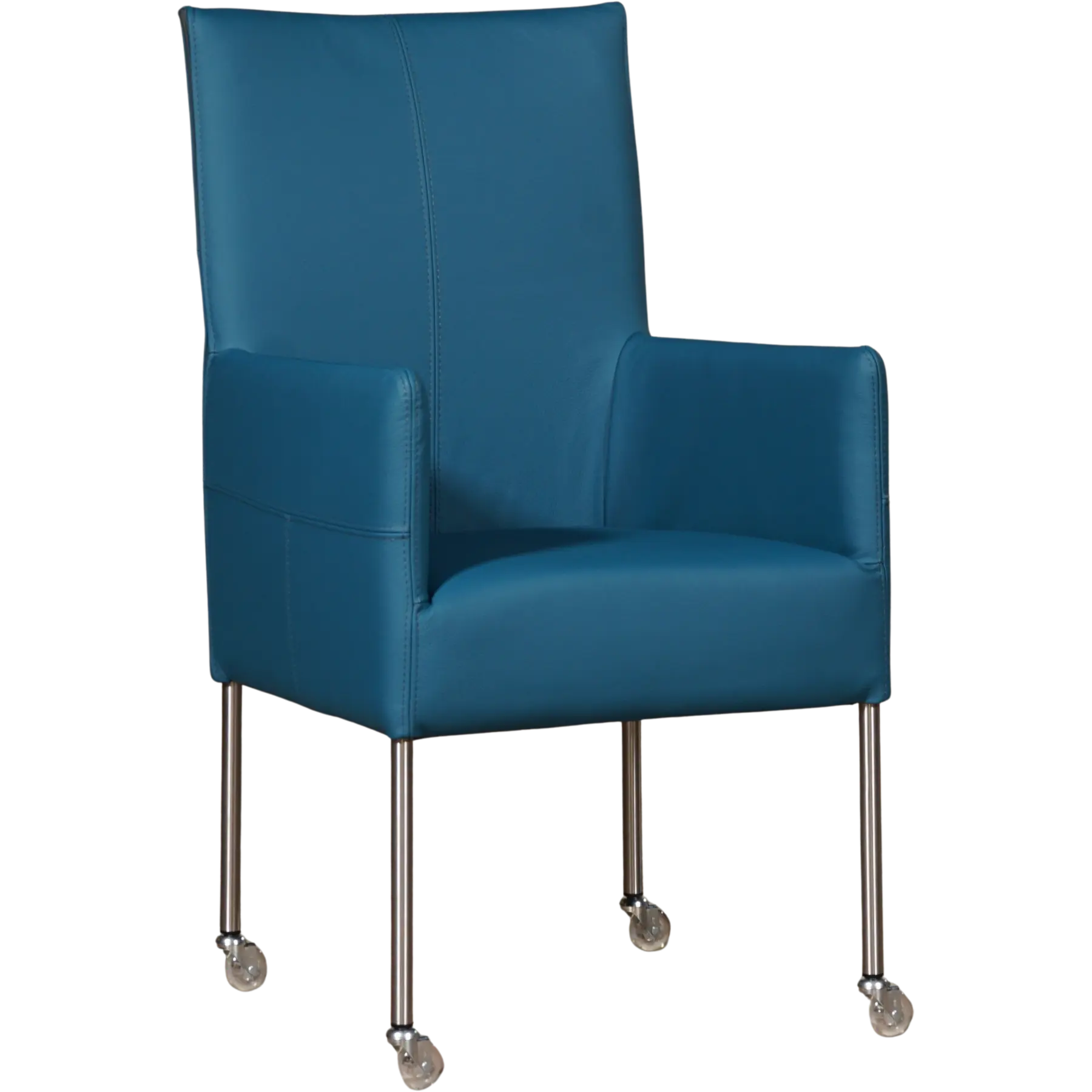 afbeelding van Leren eetkamerstoel Spark - Toledo Turquoise (blauw) - Poten staal rond RVS