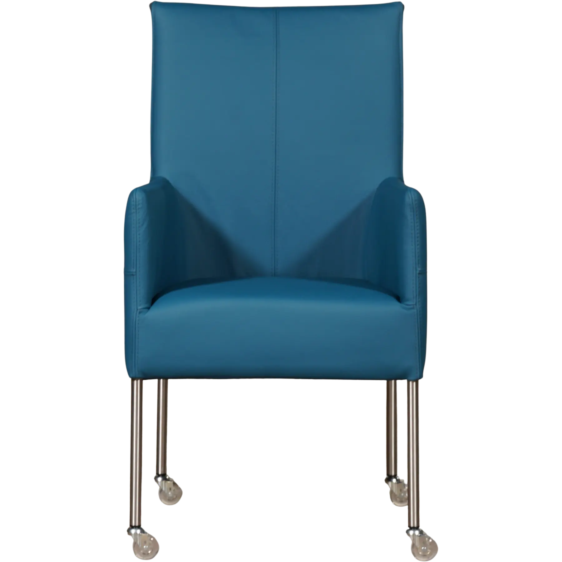 afbeelding van Leren eetkamerstoel Spark - Toledo Turquoise (blauw) - Poten staal rond RVS