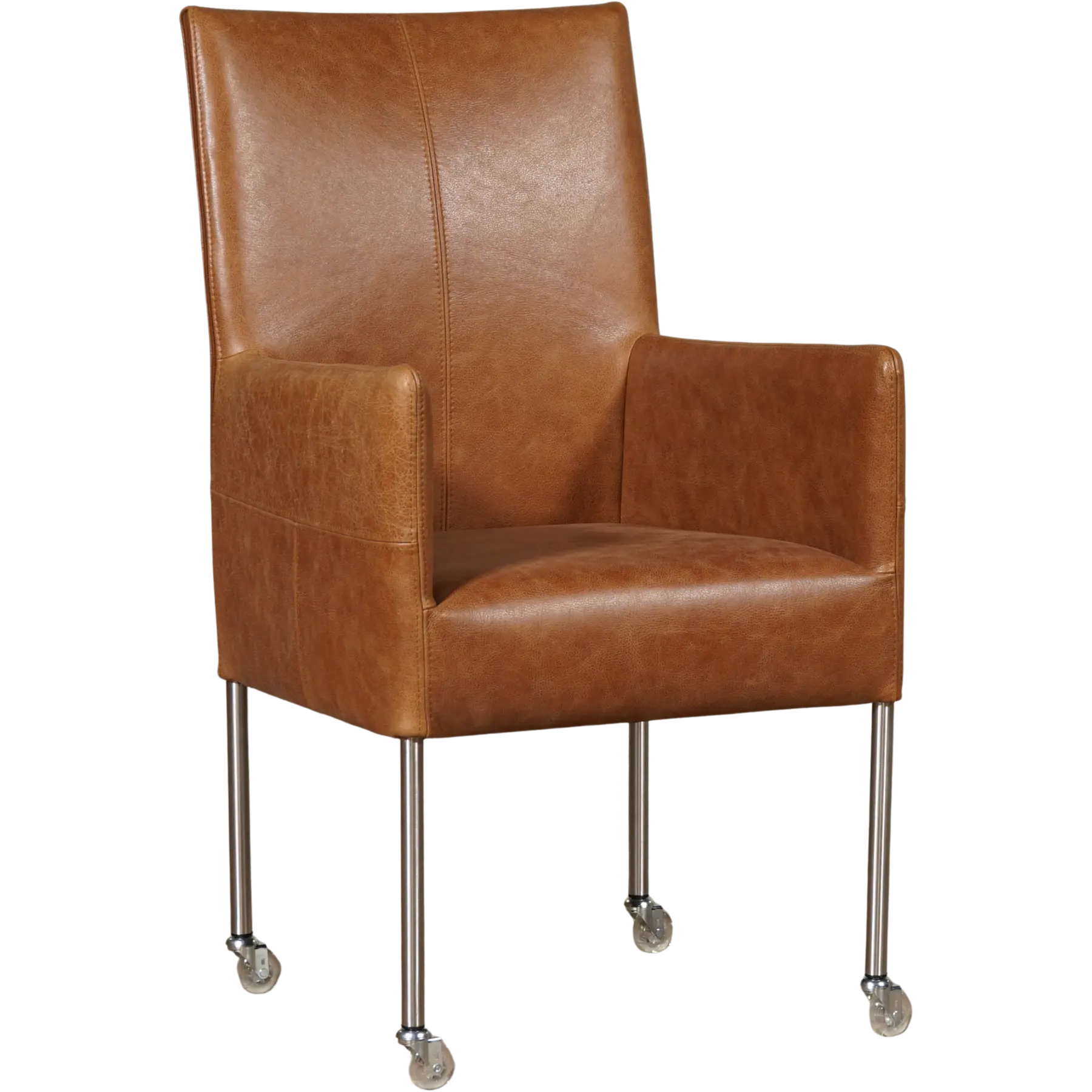 afbeelding van Leren eetkamerstoel Spark - Vintage Cognac (cognac) - Poten staal rond RVS