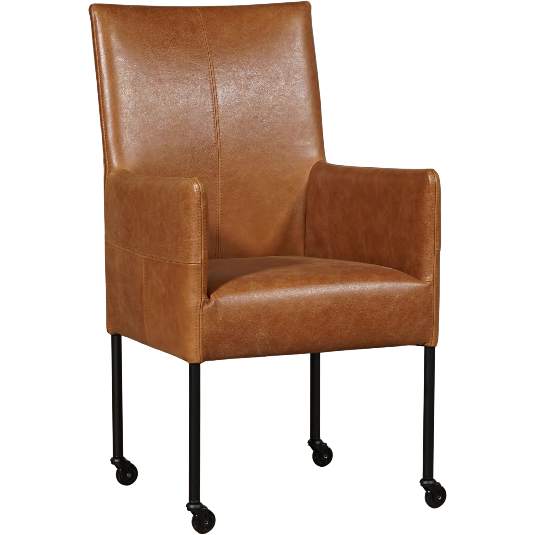 afbeelding van Leren eetkamerstoel Spark - Vintage Cognac (cognac) - Poten staal rond zwart