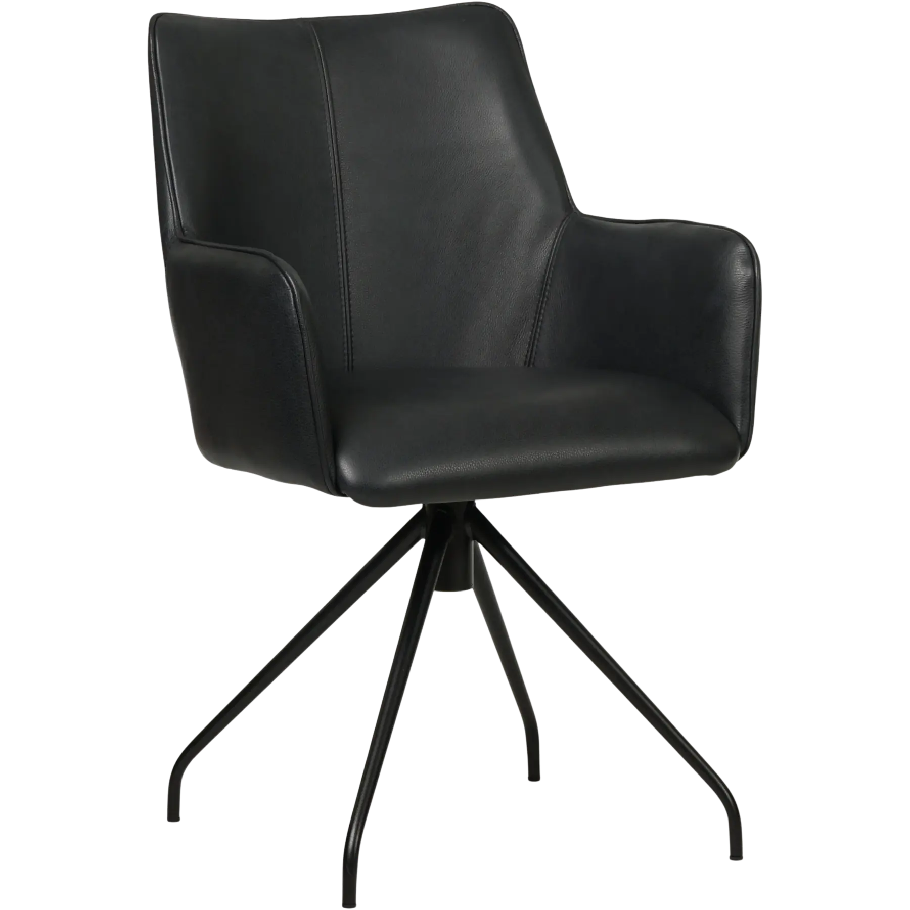 afbeelding van Leren eetkamerstoel Wave - Granada Black (zwart) - Spinpoot staal rond zwart