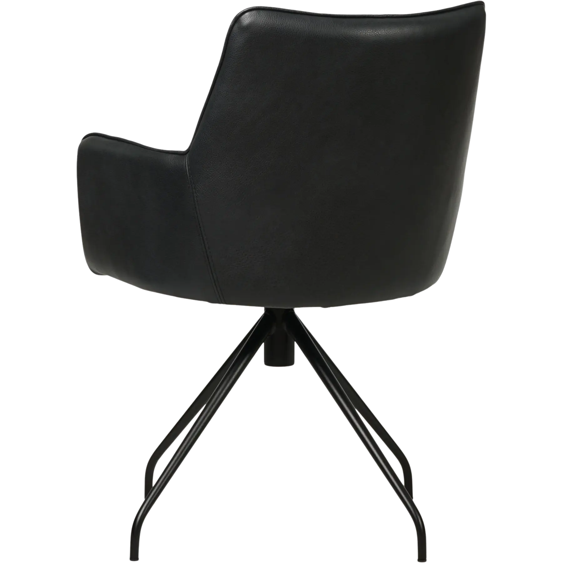 afbeelding van Leren eetkamerstoel Wave - Granada Black (zwart) - Spinpoot staal rond zwart