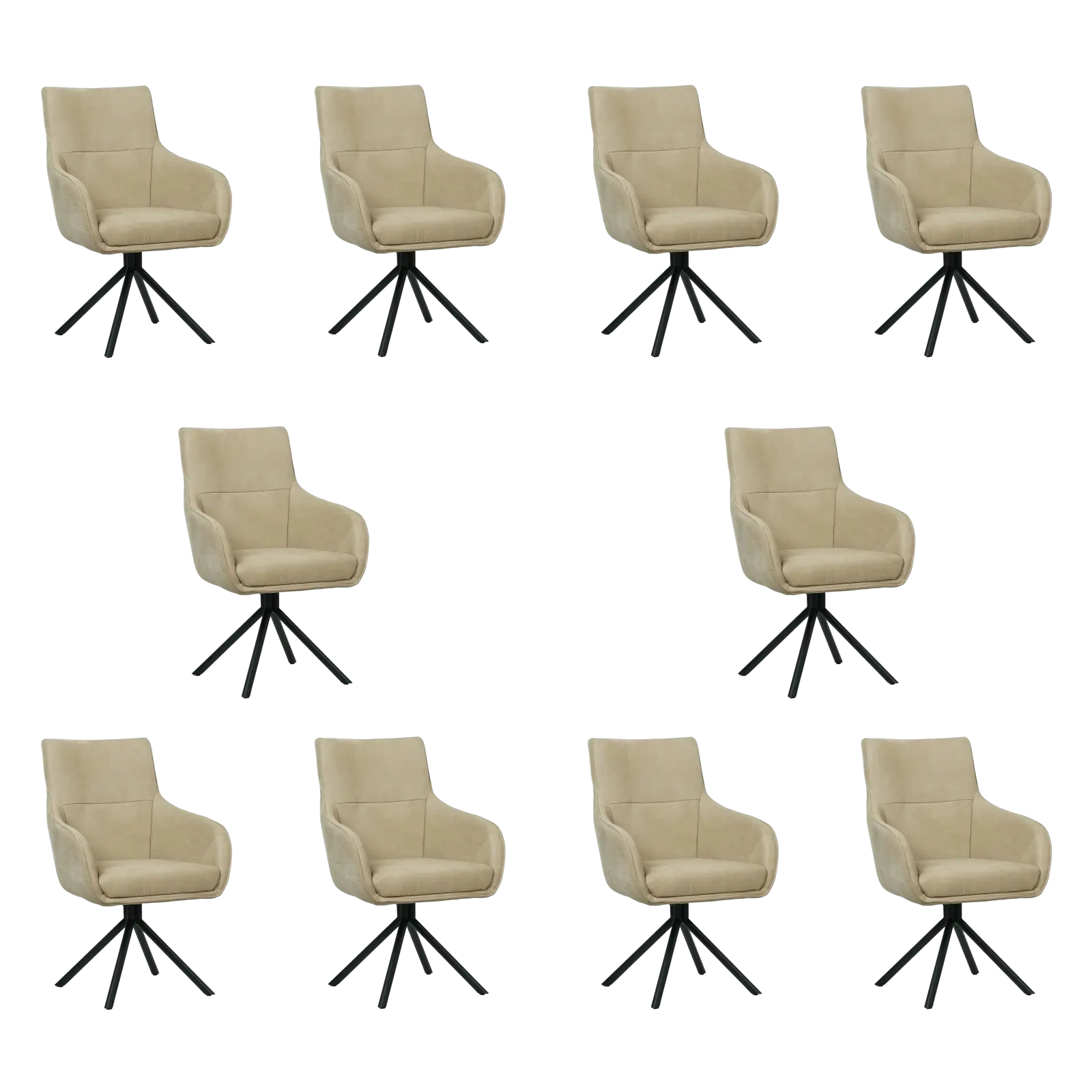 afbeelding van Set van 10 Leren draaibare eetkamerstoelen Fancy - Kenia Taupe (taupe/bruin) - Spinpoot staal rond zwart
