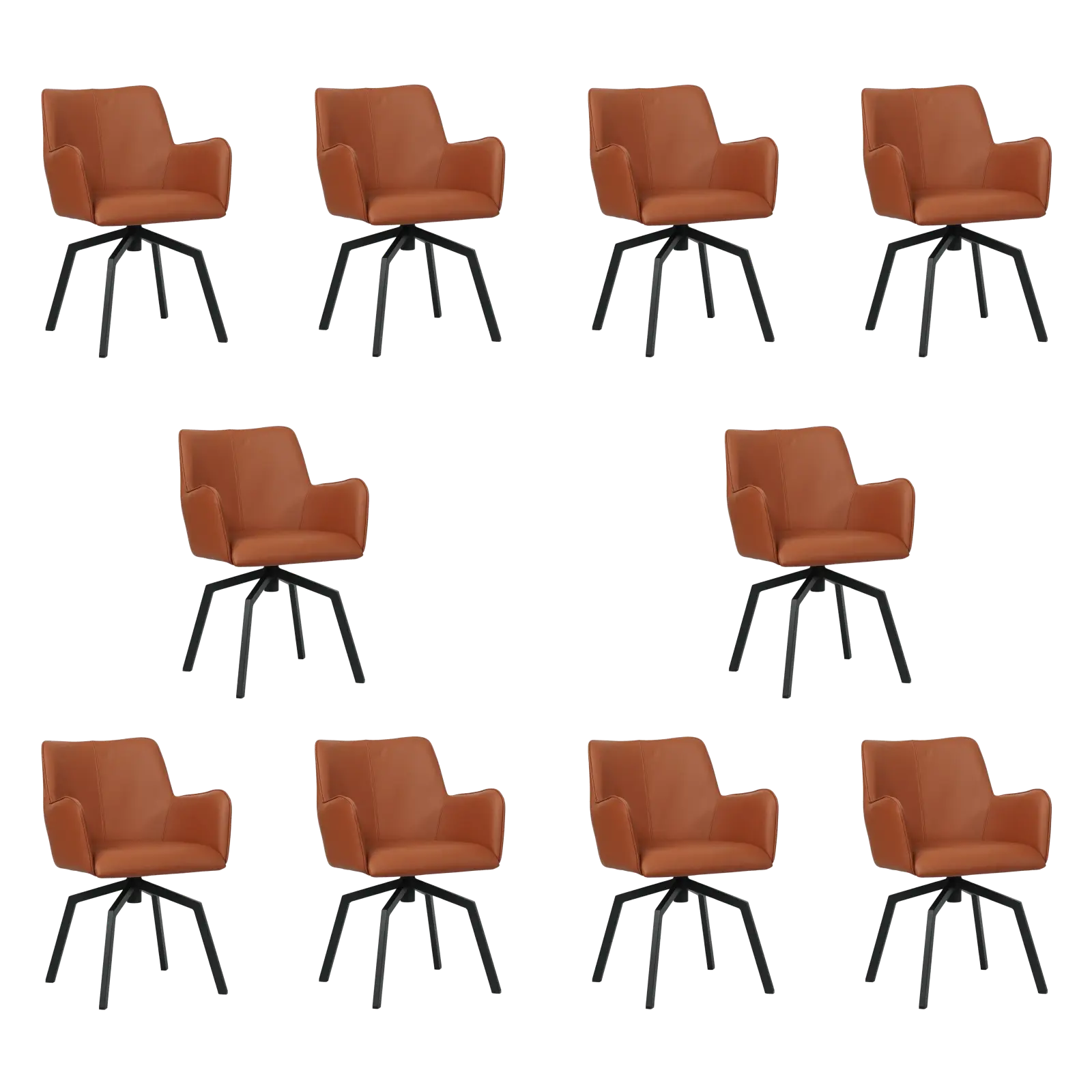 afbeelding van Set van 10 Leren draaibare eetkamerstoelen Jazz - Toledo Natur (cognac) - Spinpoot staal vierkant zwart