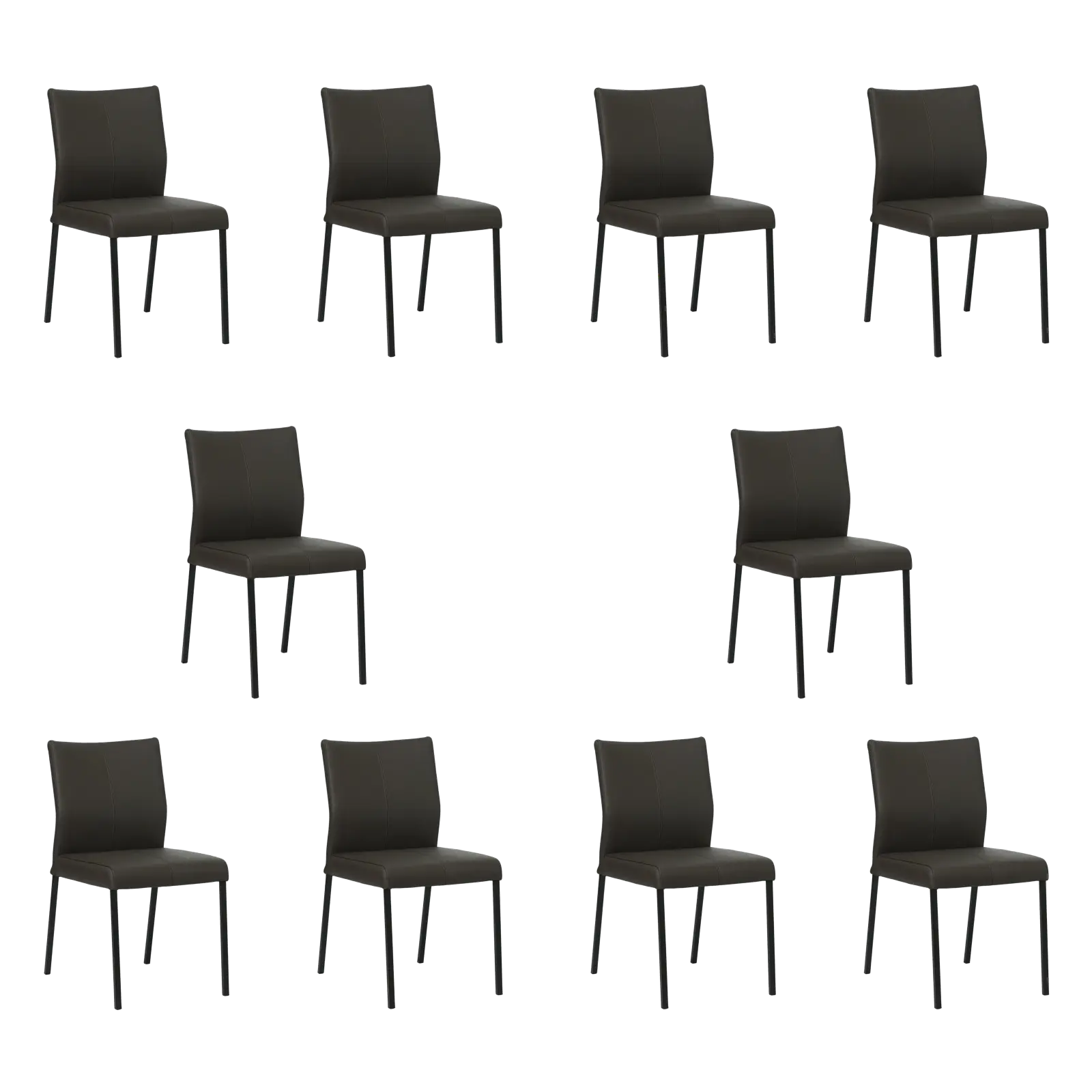afbeelding van Set van 10 Leren eetkamerstoelen Basic - Hermes Caffe (donkerbruin) - Poten staal vierkant zwart
