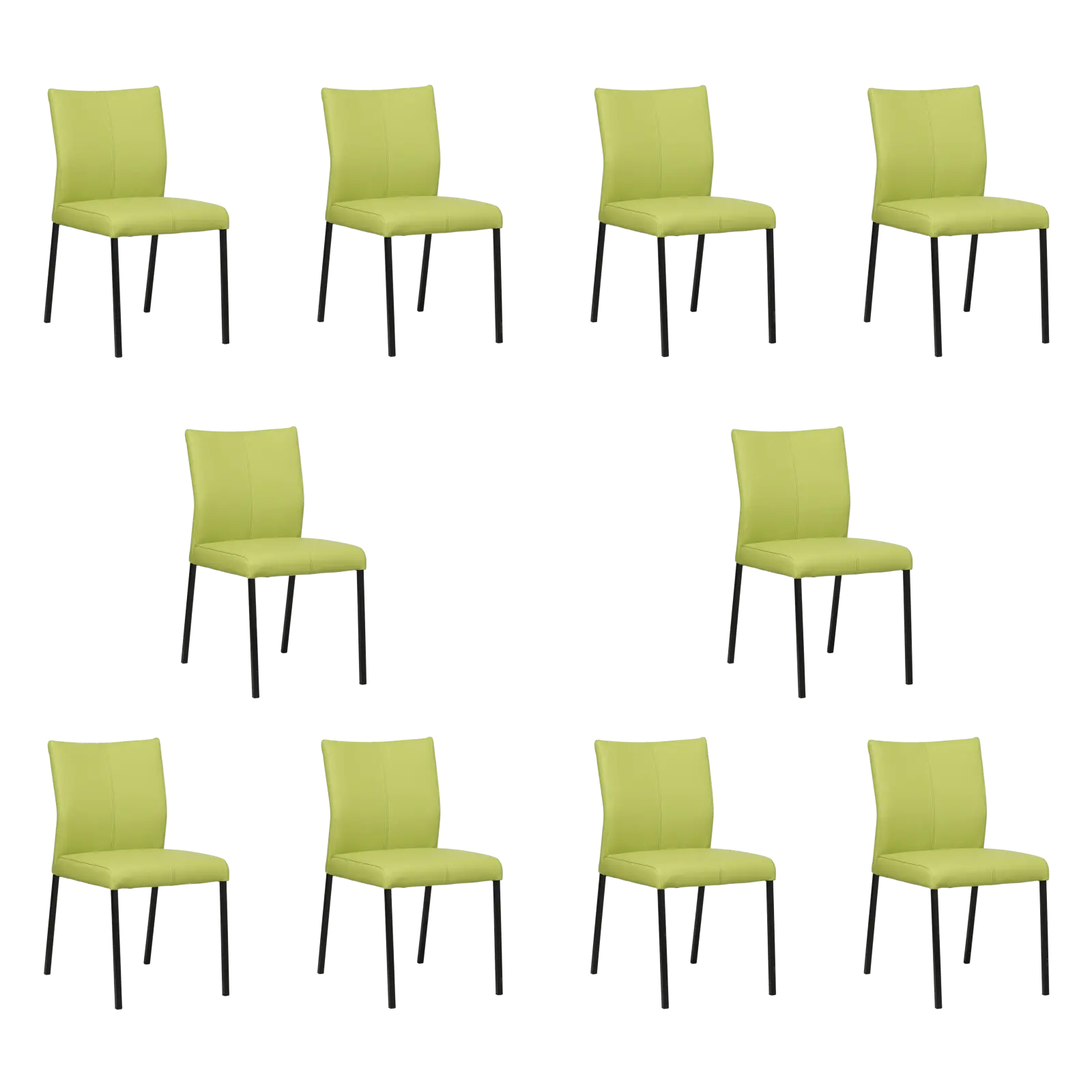 afbeelding van Set van 10 Leren eetkamerstoelen Basic - Hermes Lime (felgroen) - Poten staal vierkant zwart