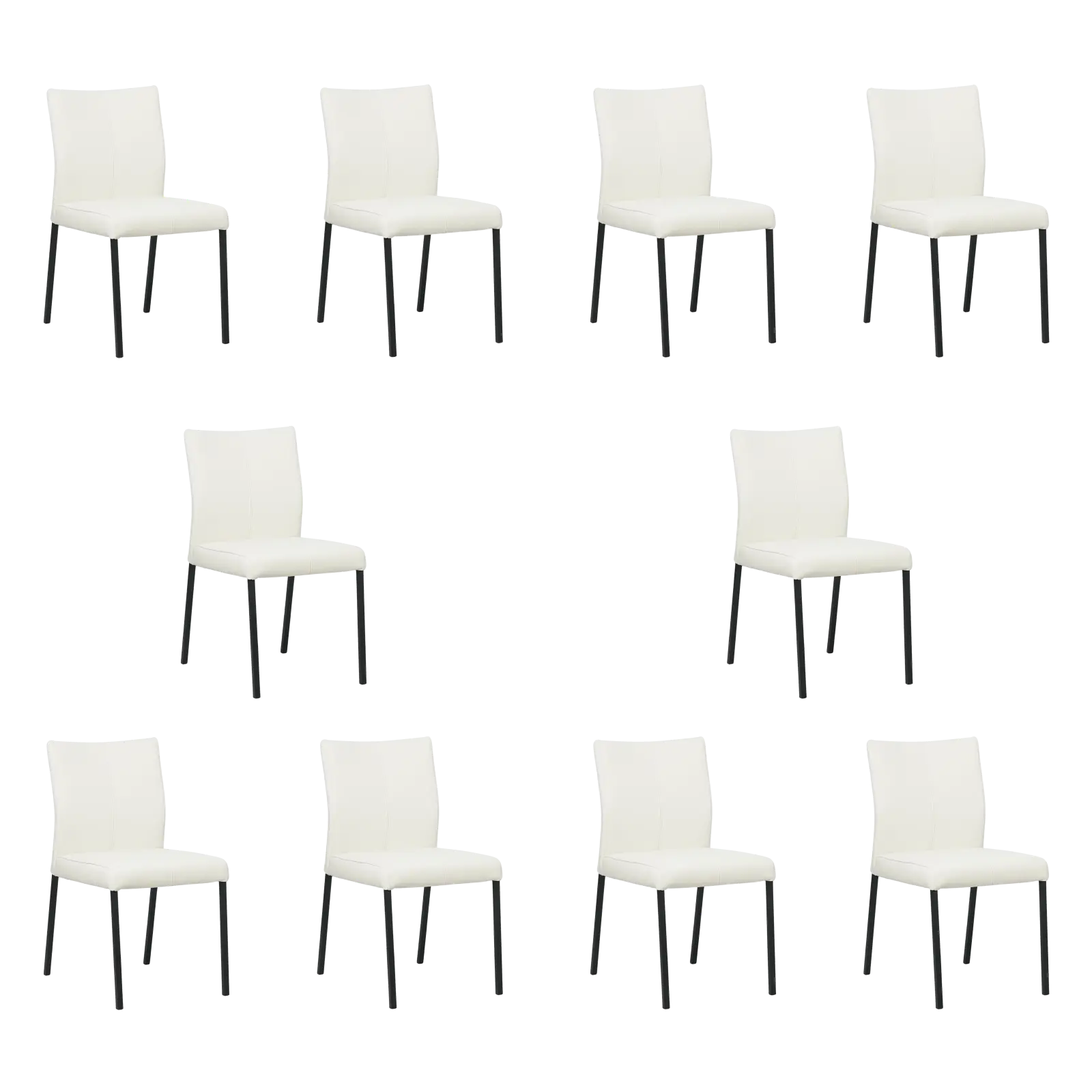 afbeelding van Set van 10 Leren eetkamerstoelen Basic - Toledo Bianco (gebroken wit) - Poten staal vierkant zwart
