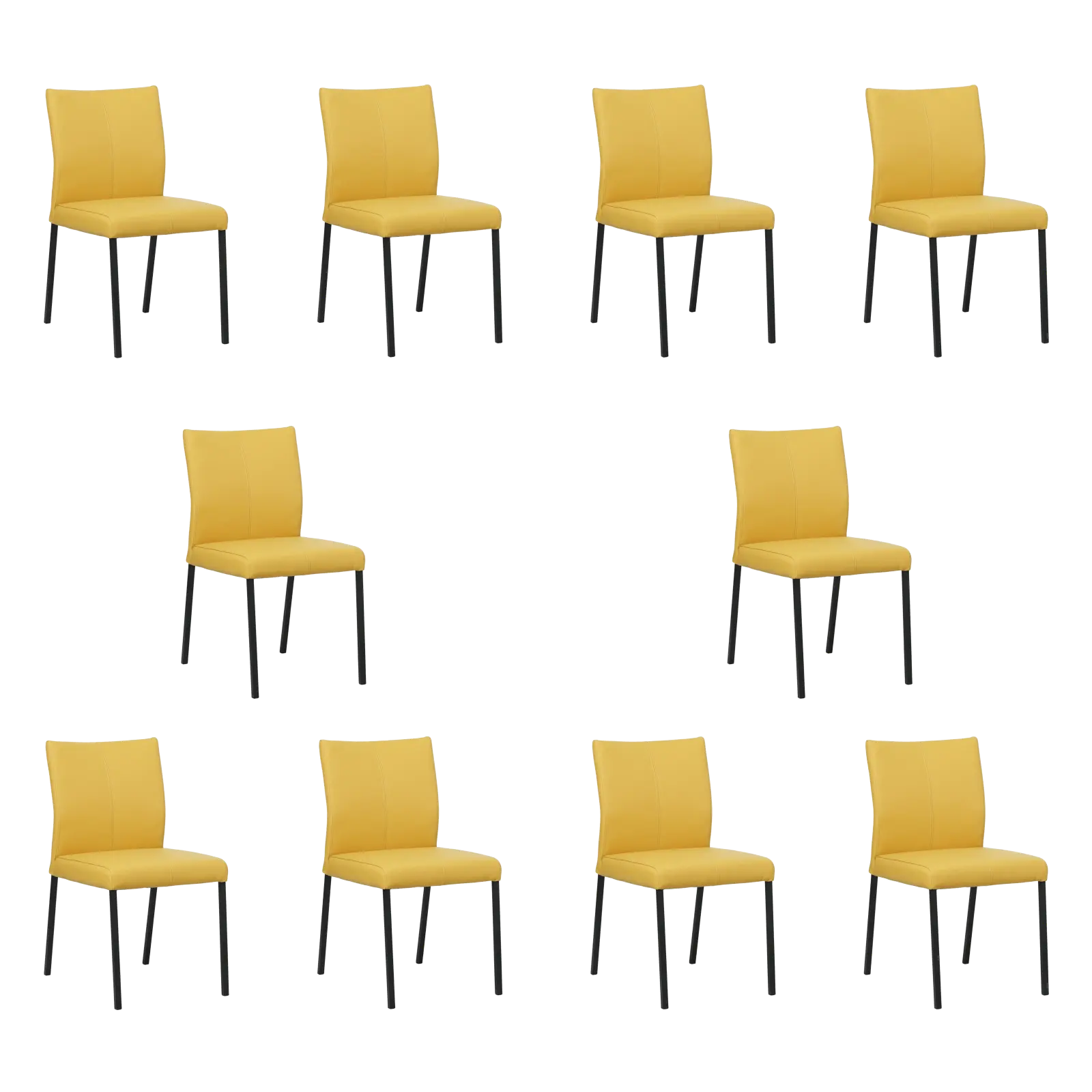 afbeelding van Set van 10 Leren eetkamerstoelen Basic - Toledo Giallo (geel) - Poten staal vierkant zwart
