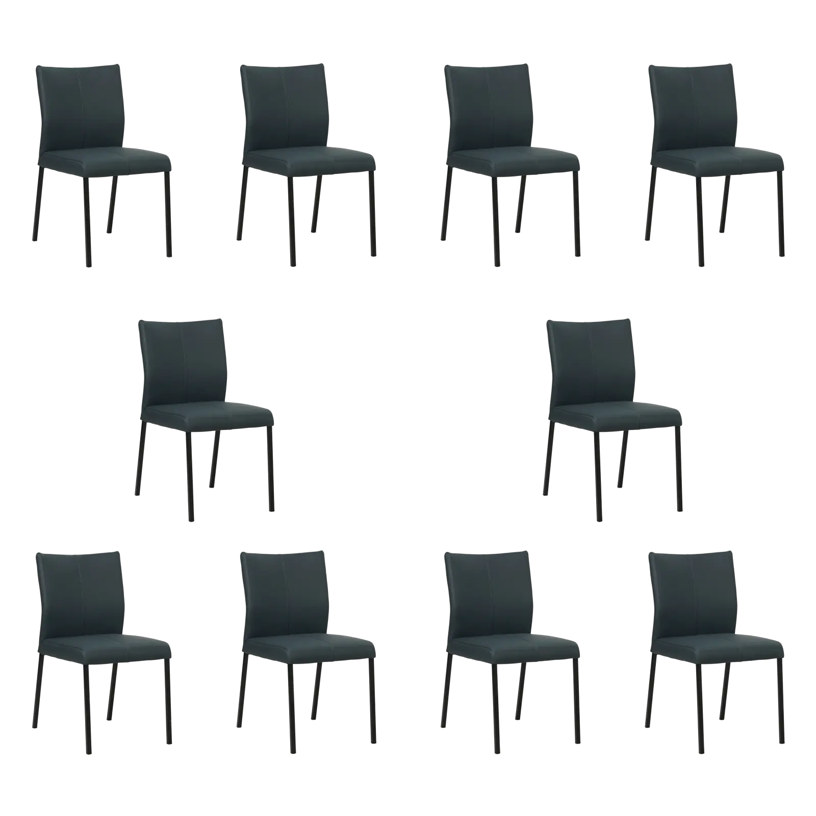 afbeelding van Set van 10 Leren eetkamerstoelen Basic - Toledo Marine (blauw) - Poten staal vierkant zwart