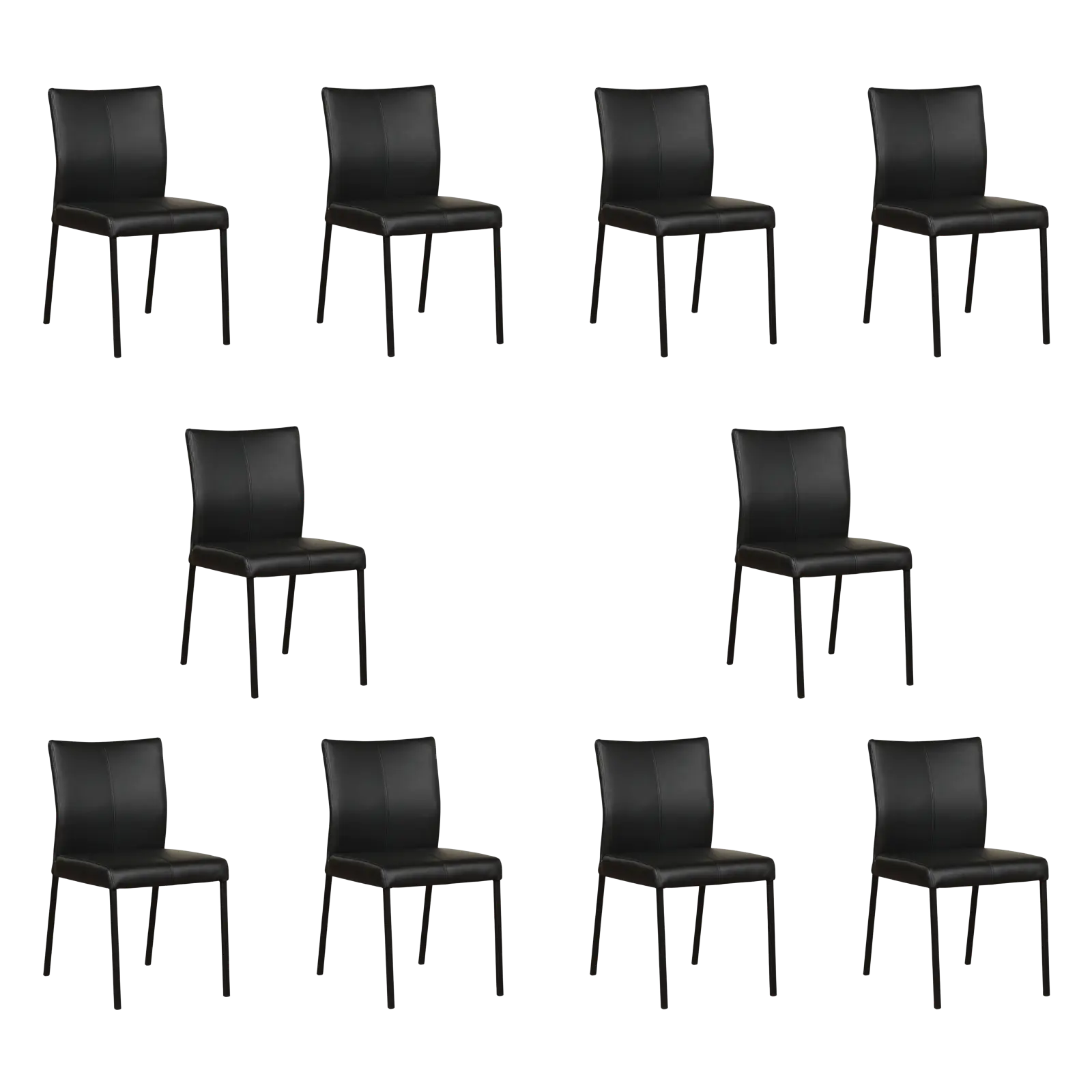 afbeelding van Set van 10 Leren eetkamerstoelen Basic - Toledo Nero (zwart) - Poten staal vierkant zwart