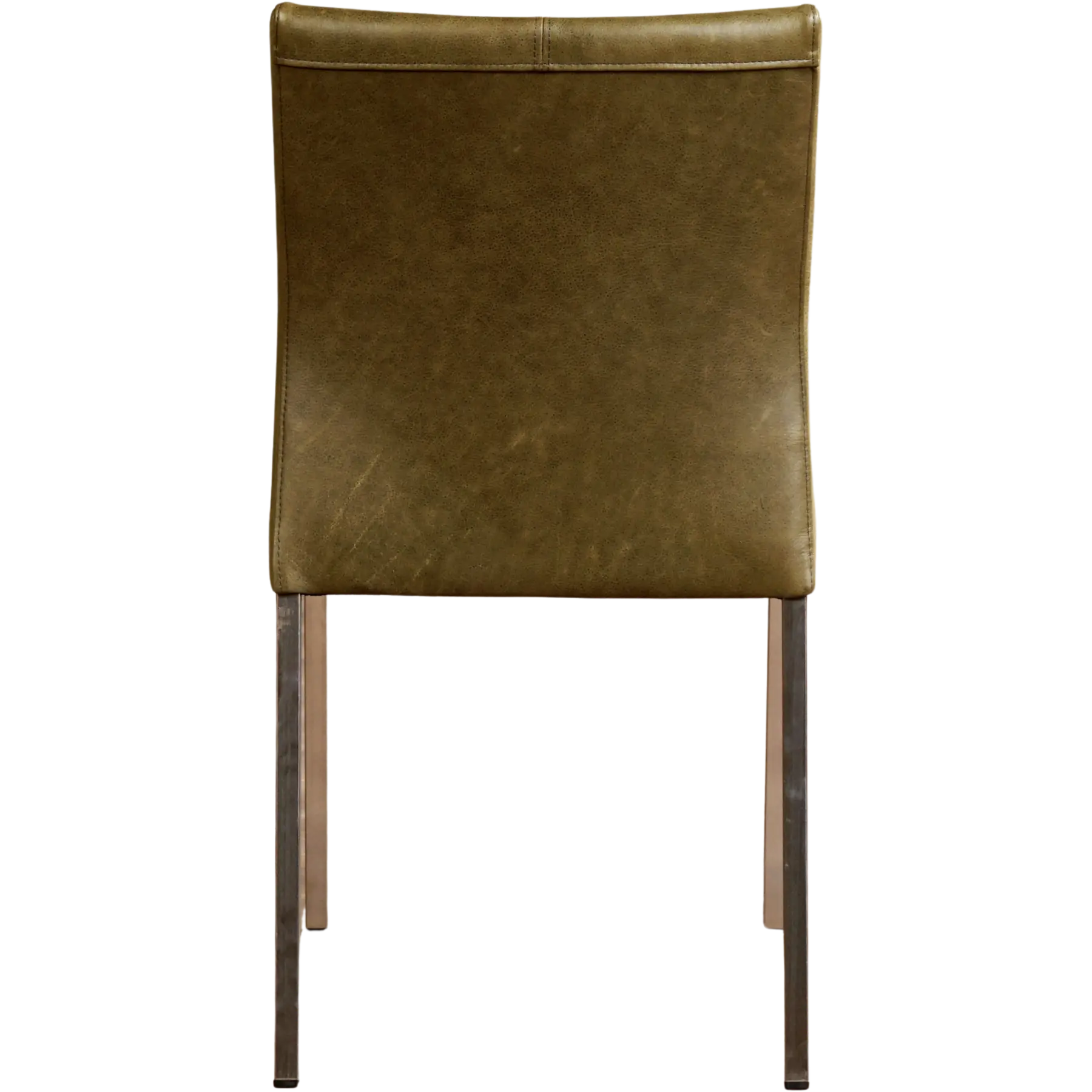 afbeelding van Set van 10 Leren eetkamerstoelen Basic - Vintage Olive (olijf/groen) - Poten staal vierkant RVS
