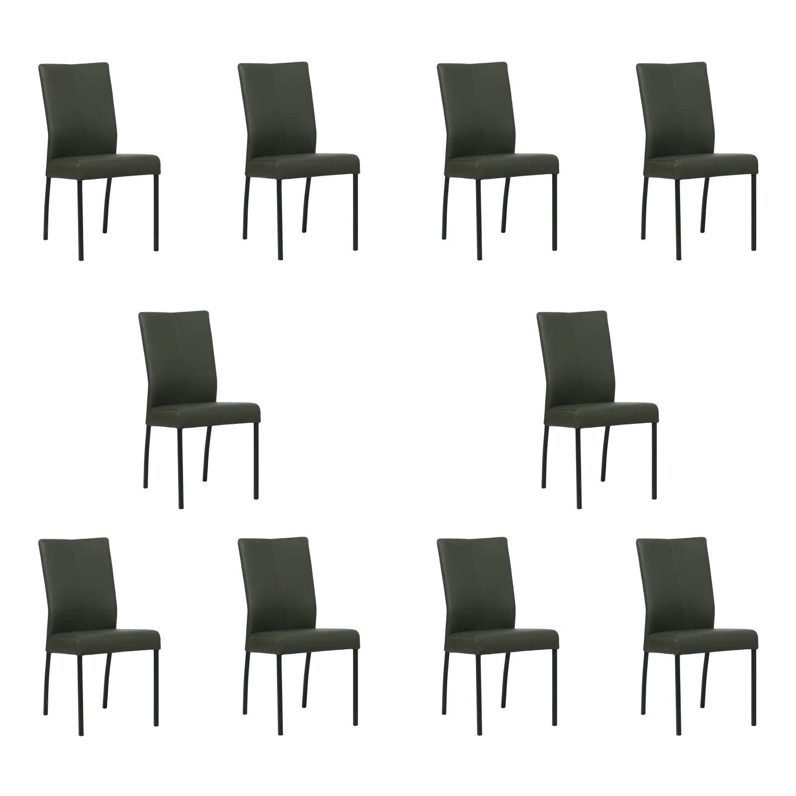 afbeelding van Set van 10 Leren eetkamerstoelen Comfort - Hermes Verde (donkergroen) - Poten staal vierkant zwart