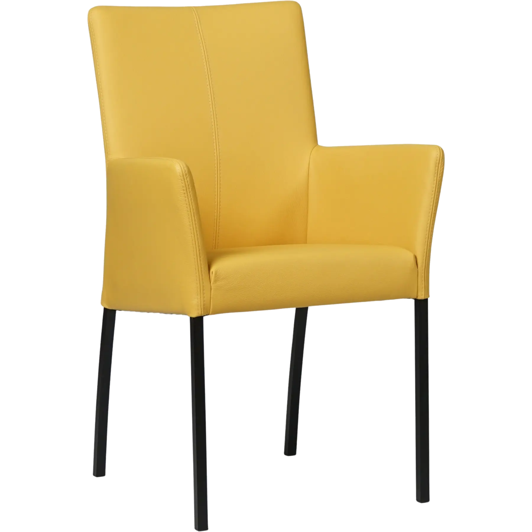 afbeelding van Set van 10 Leren eetkamerstoelen Comfort met armleuning - Toledo Giallo (geel) - Poten staal vierkant zwart