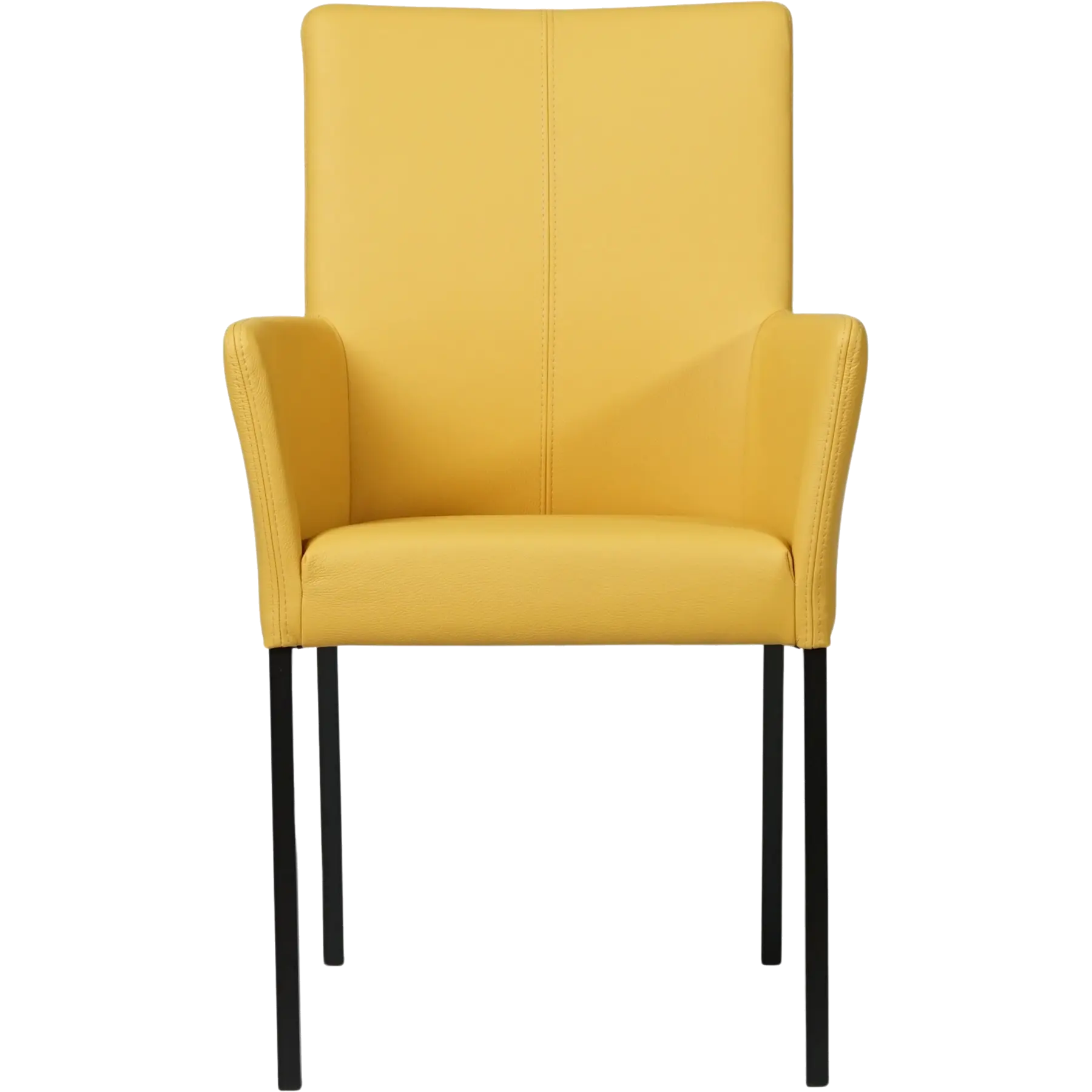 afbeelding van Set van 10 Leren eetkamerstoelen Comfort met armleuning - Toledo Giallo (geel) - Poten staal vierkant zwart