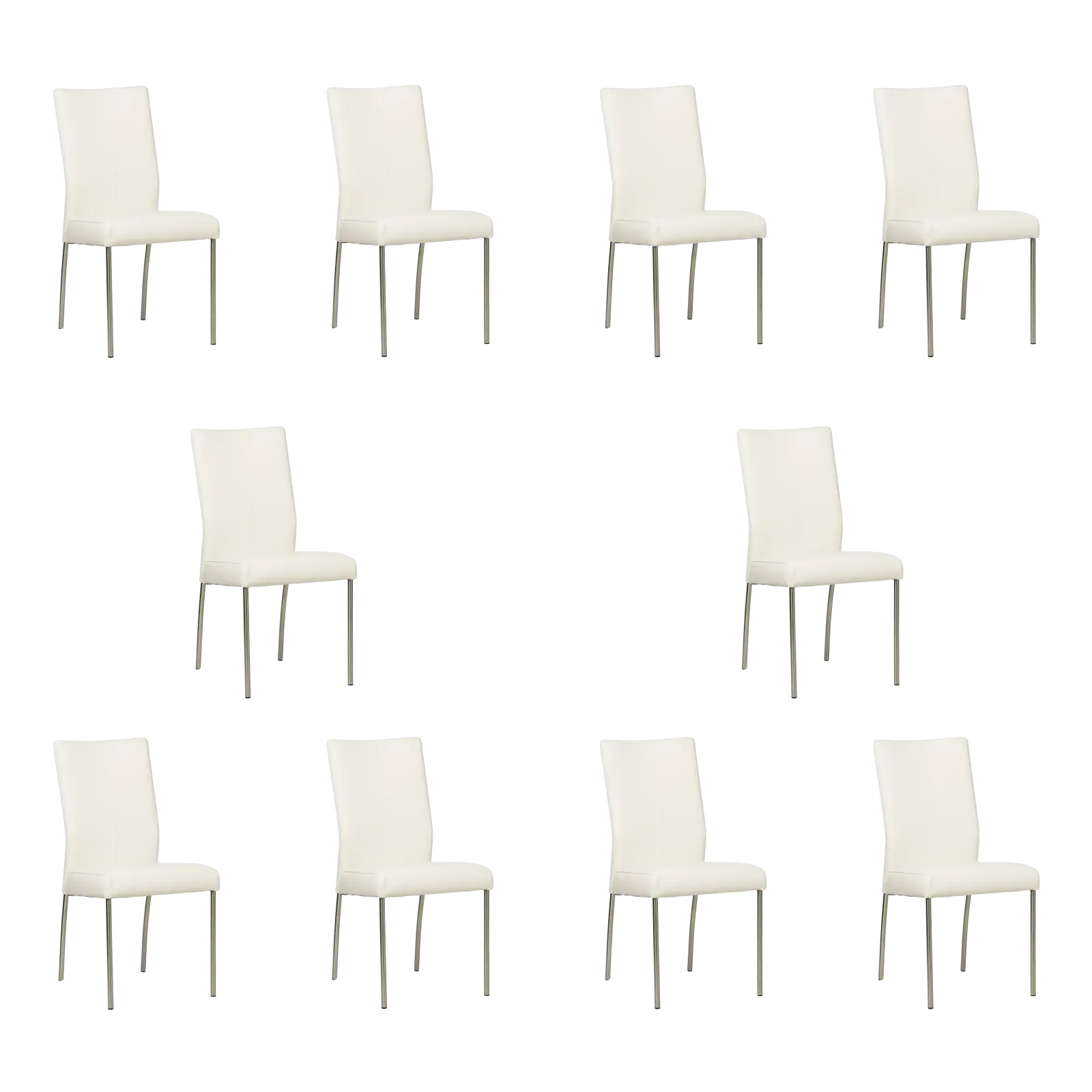 afbeelding van Set van 10 Leren eetkamerstoelen Comfort - Toledo Bianco (gebroken wit) - Poten staal rond RVS