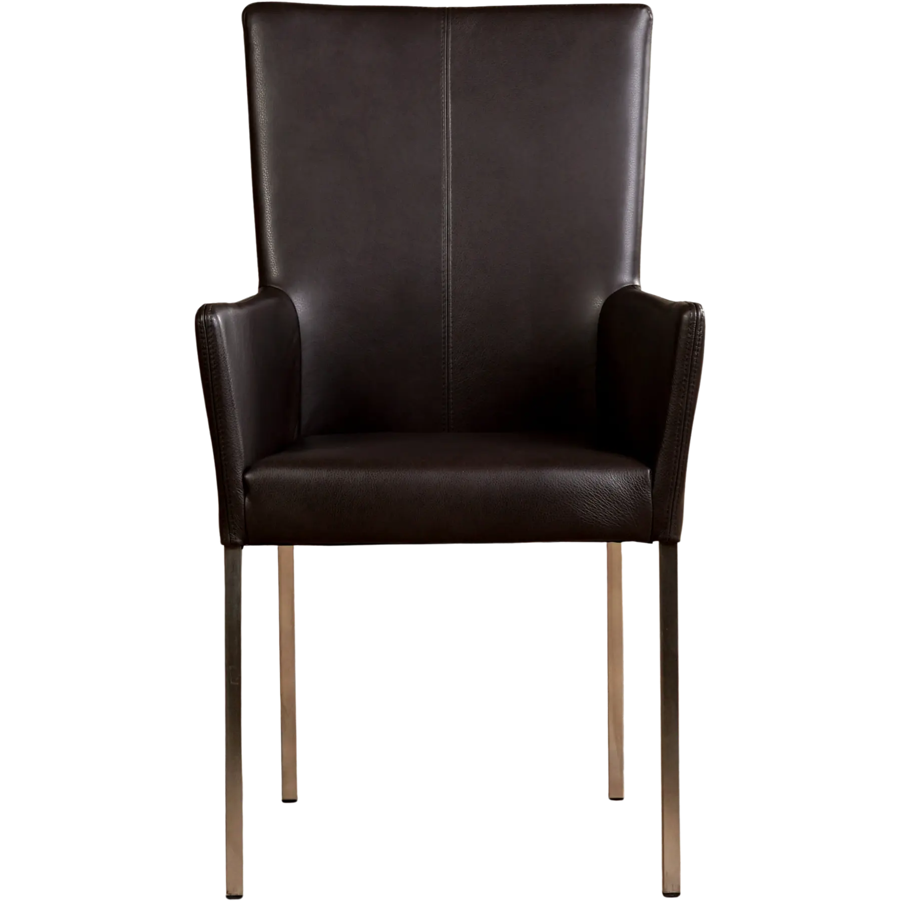 afbeelding van Set van 10 Leren eetkamerstoelen Daily met armleuning - Granada Ebony (donkerbruin) - Poten staal vierkant RVS