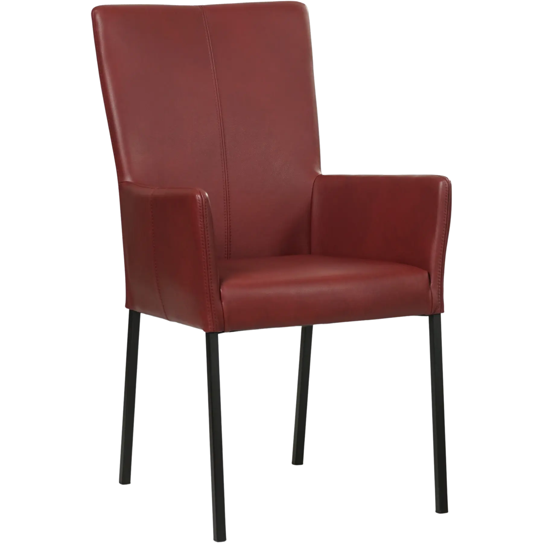 afbeelding van Set van 10 Leren eetkamerstoelen Daily met armleuning - Granada Rouge (rood) - Poten staal vierkant zwart