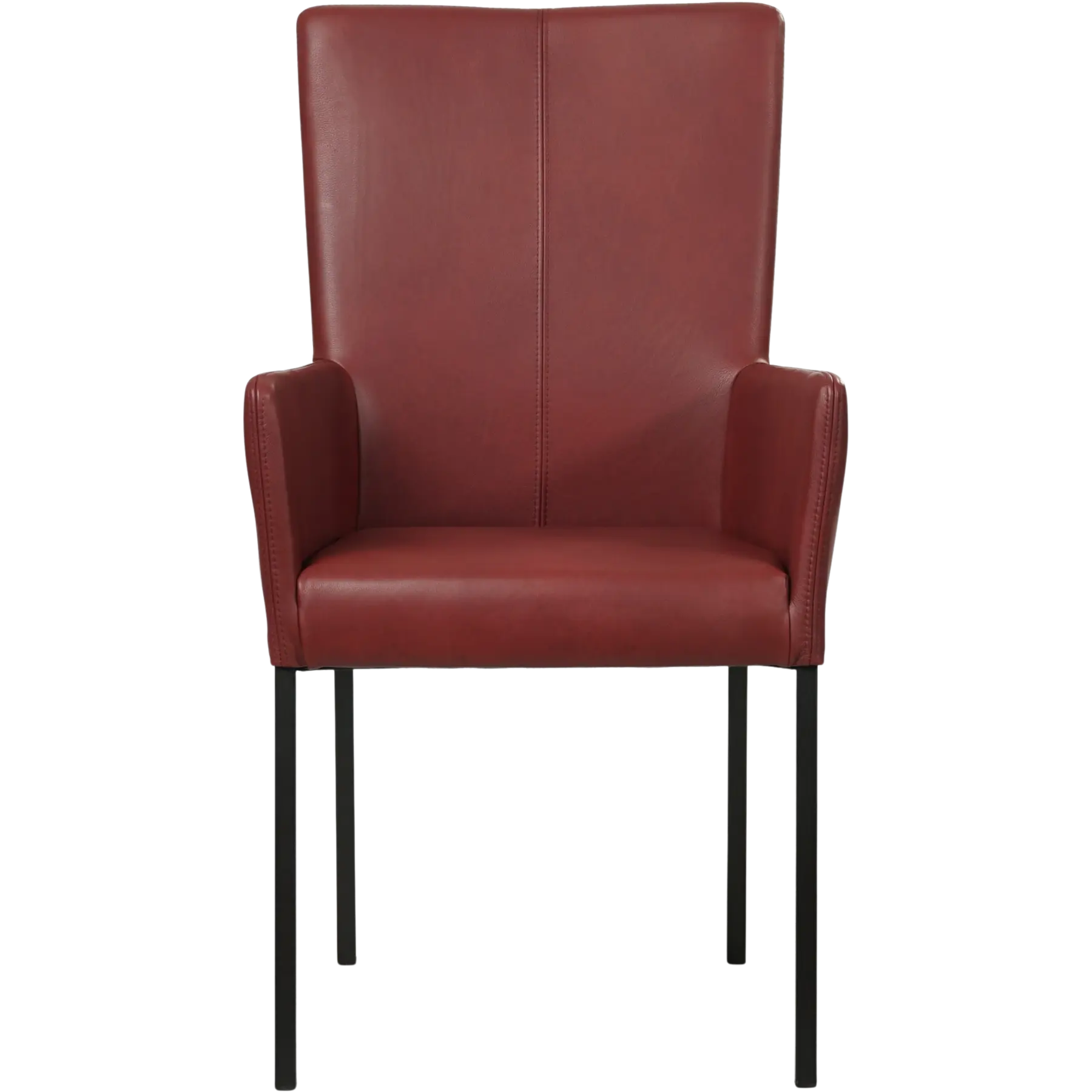 afbeelding van Set van 10 Leren eetkamerstoelen Daily met armleuning - Granada Rouge (rood) - Poten staal vierkant zwart