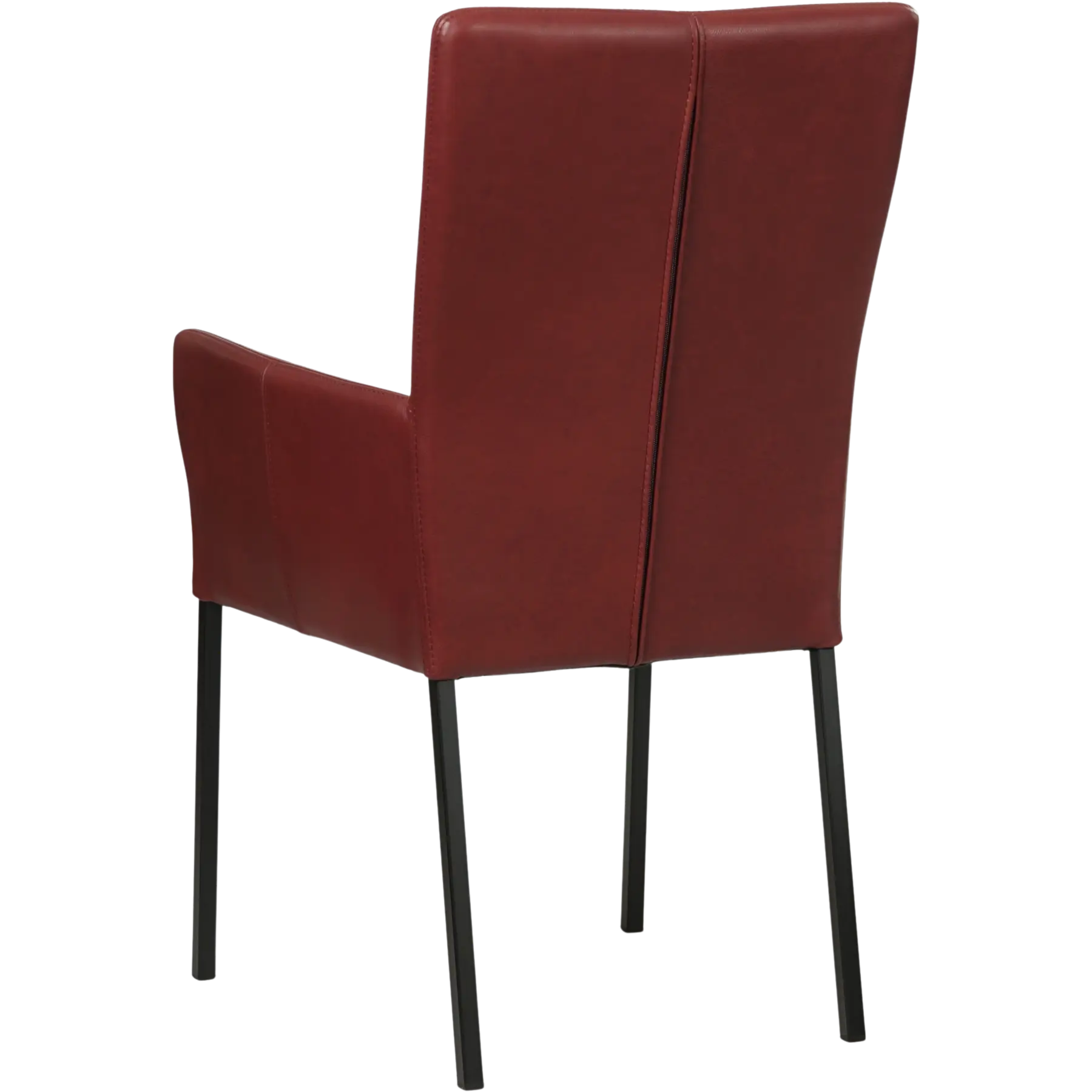 afbeelding van Set van 10 Leren eetkamerstoelen Daily met armleuning - Granada Rouge (rood) - Poten staal vierkant zwart