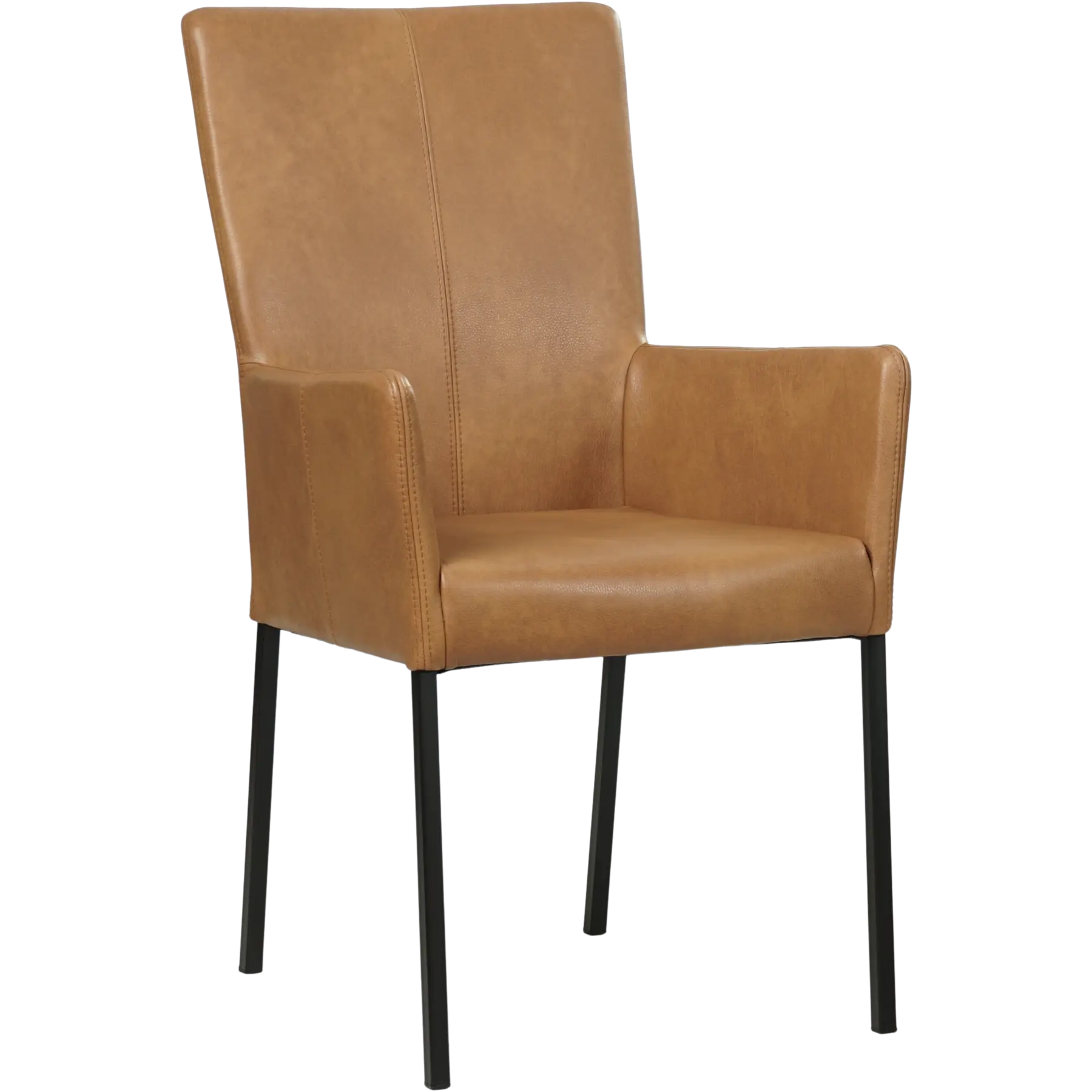 afbeelding van Set van 10 Leren eetkamerstoelen Daily met armleuning - Granada Sahara (cognac) - Poten staal vierkant zwart